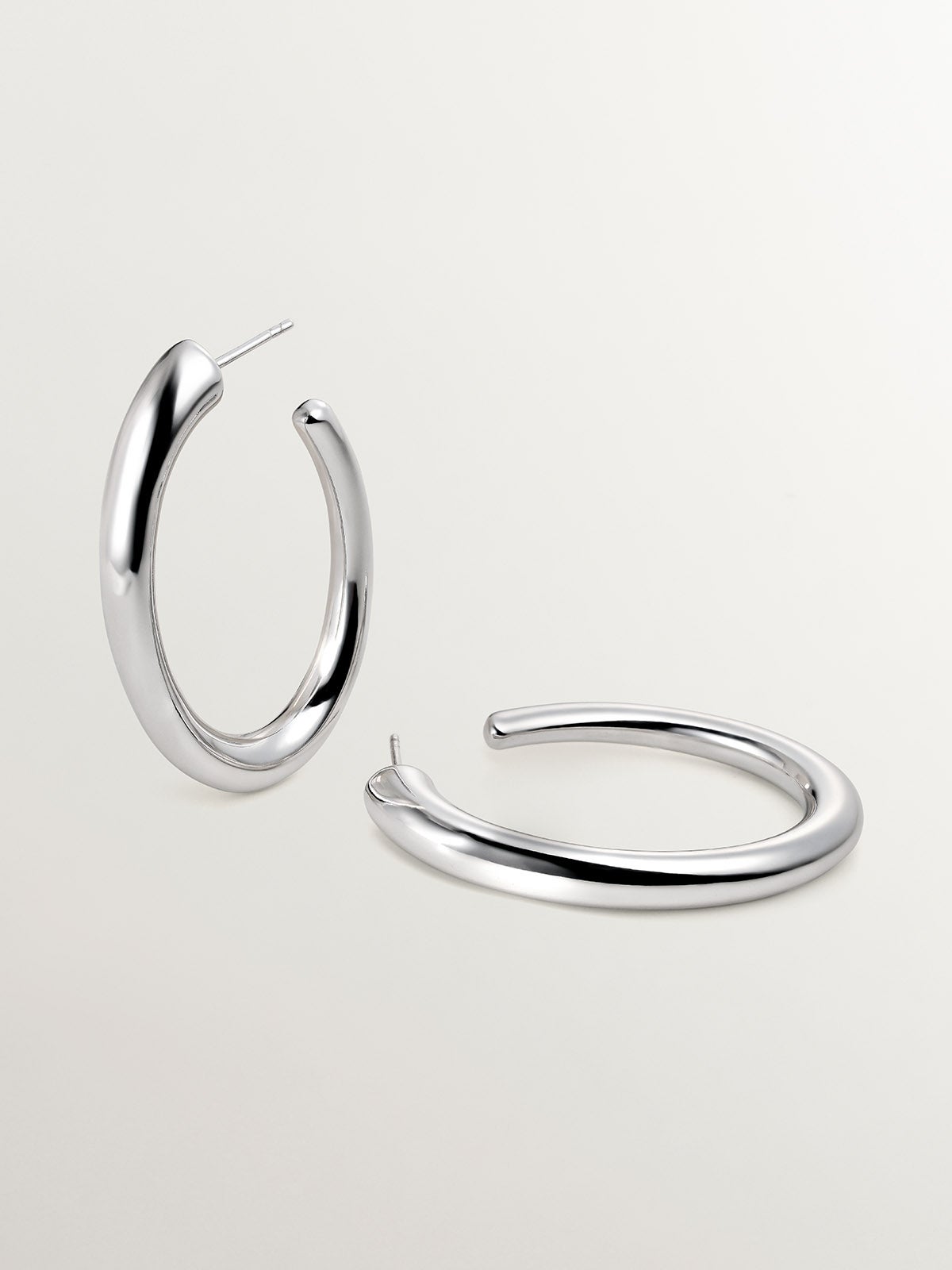 Pendientes de aro grandes de plata 925 con forma ovalada