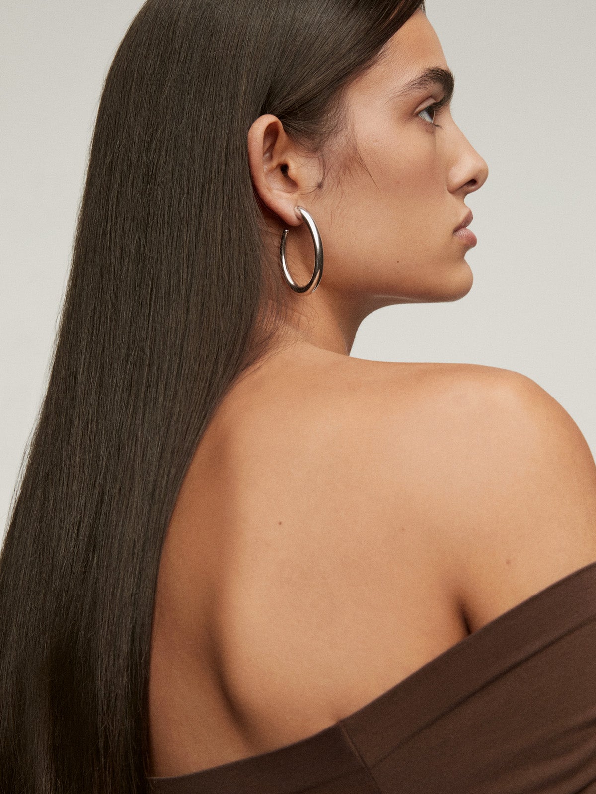 Pendientes de aro grandes de plata 925 con forma ovalada