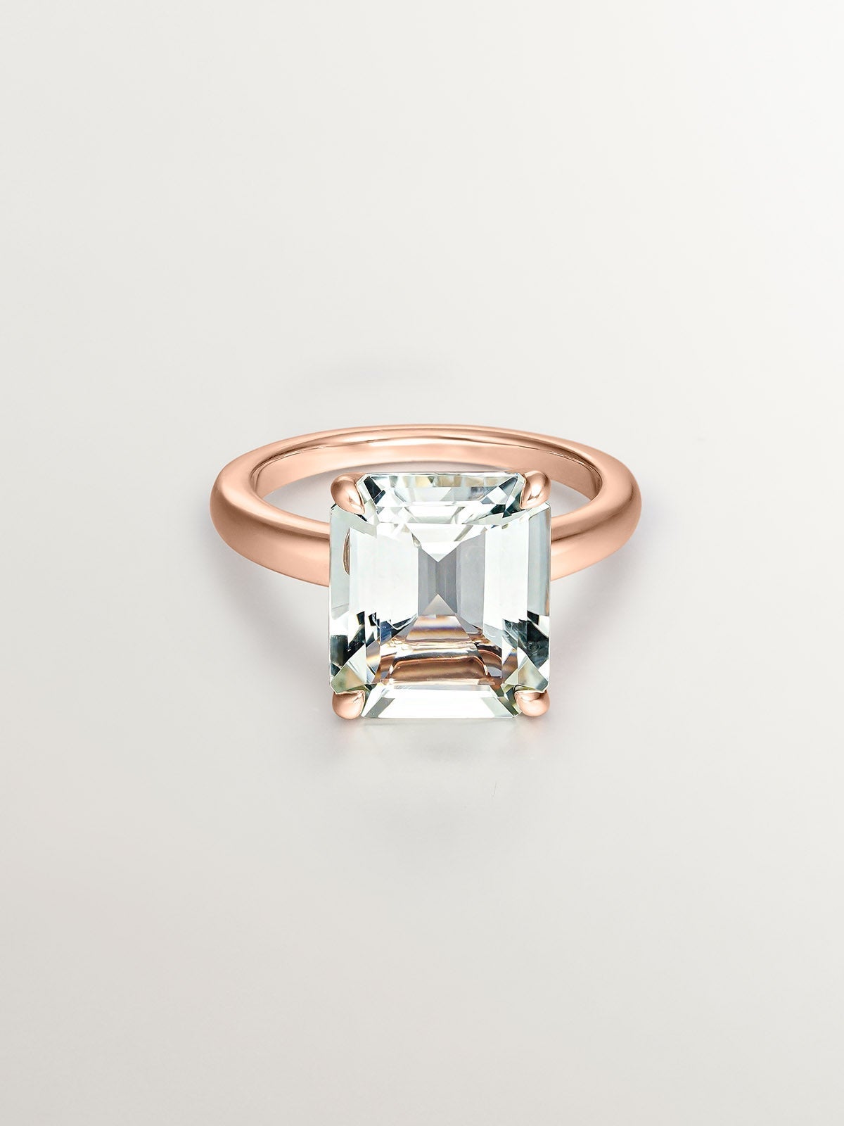Anillo de plata 925 bañada en oro rosa de 18K con cuarzo verde