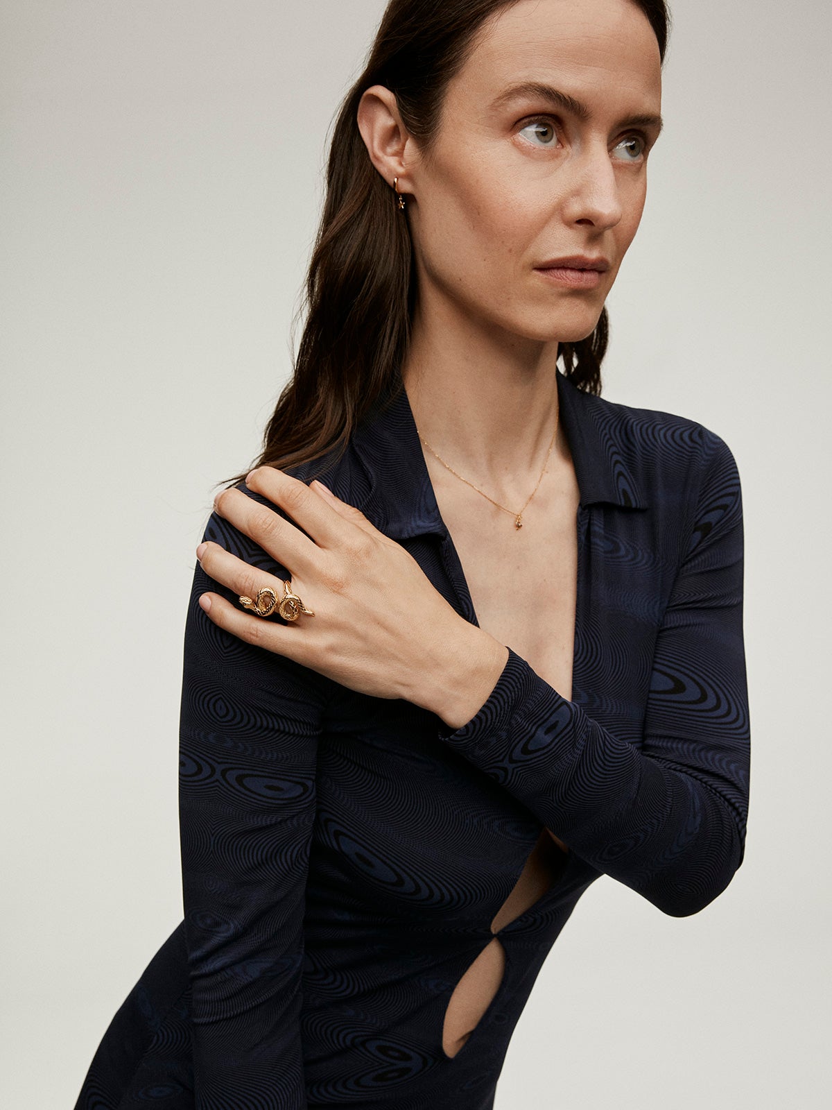 Anillo lanzadera de plata 925 bañada en oro amarillo de 18K con forma de serpiente