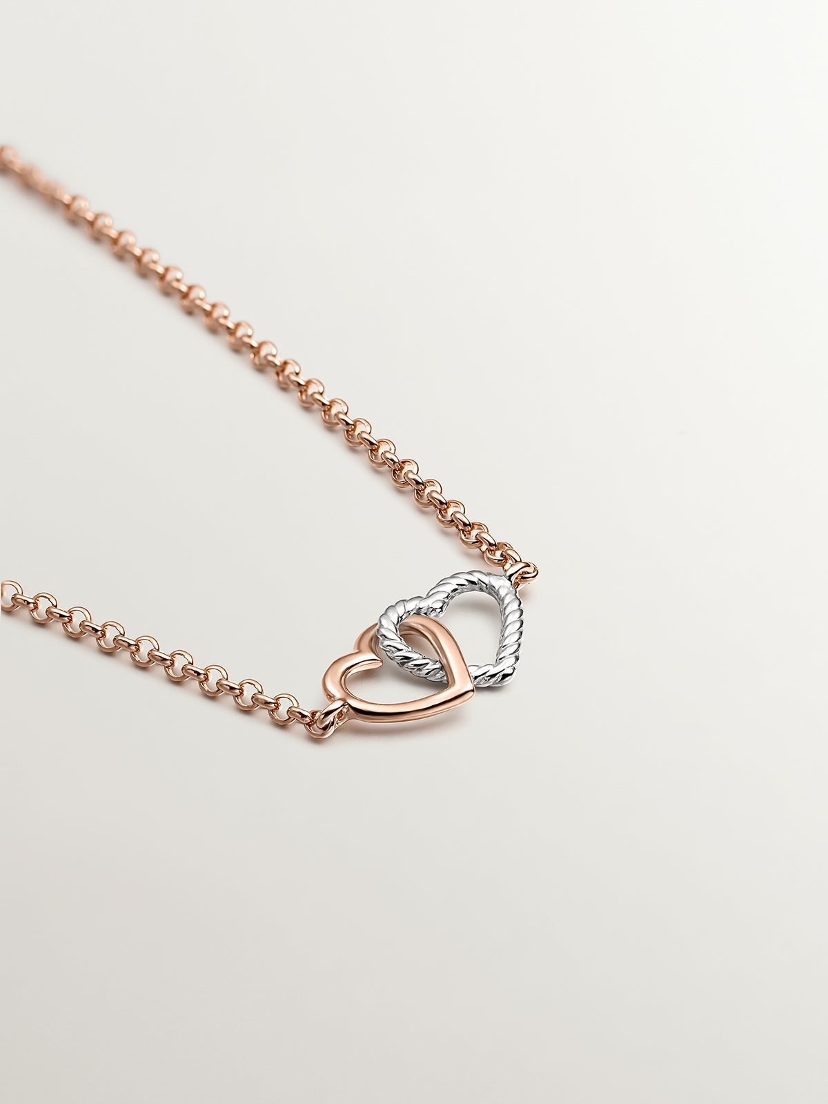 Pulsera plata 925 bañada en oro rosa de 18K y corazón de plata 925