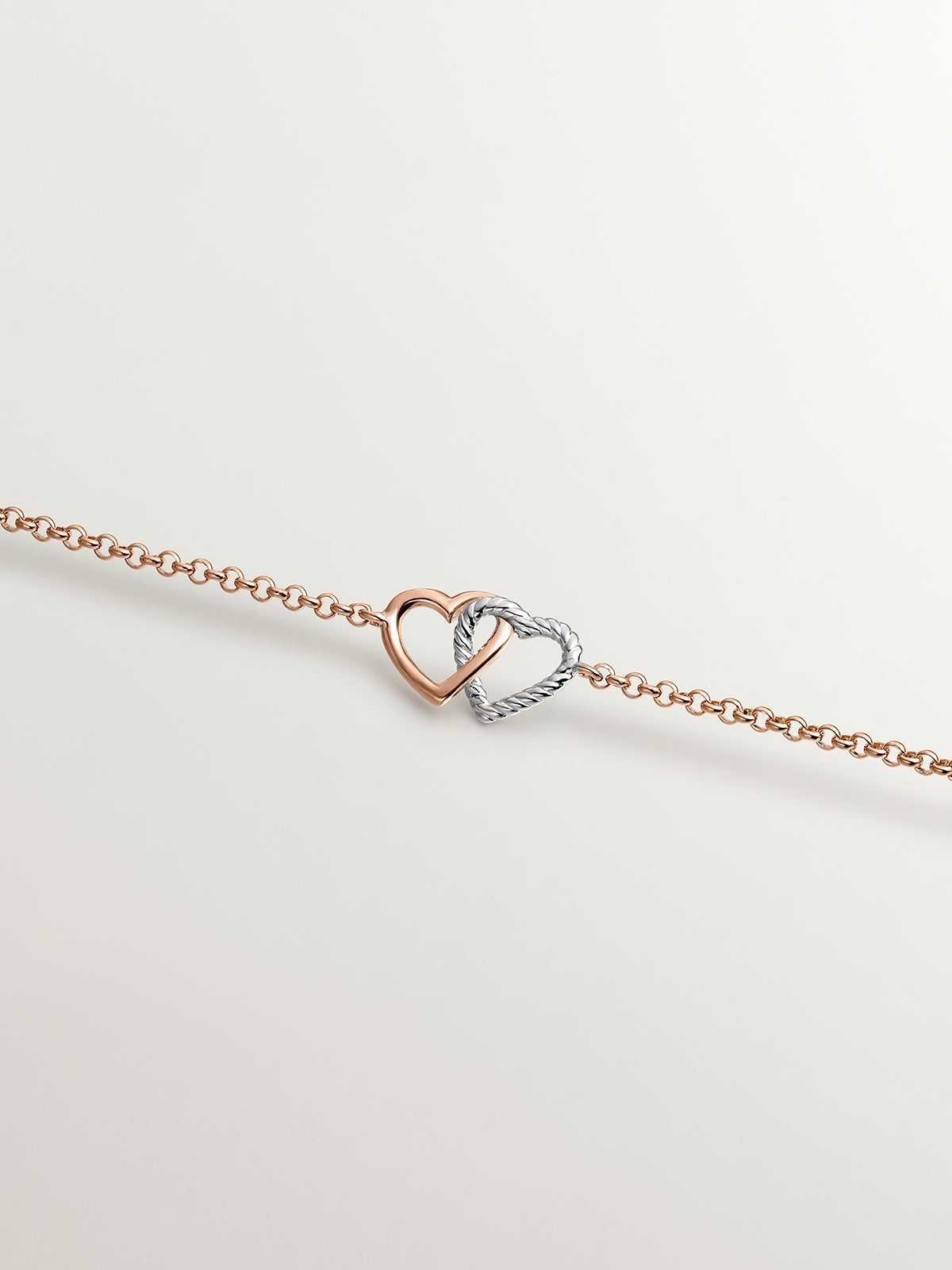 Pulsera plata 925 bañada en oro rosa de 18K y corazón de plata 925