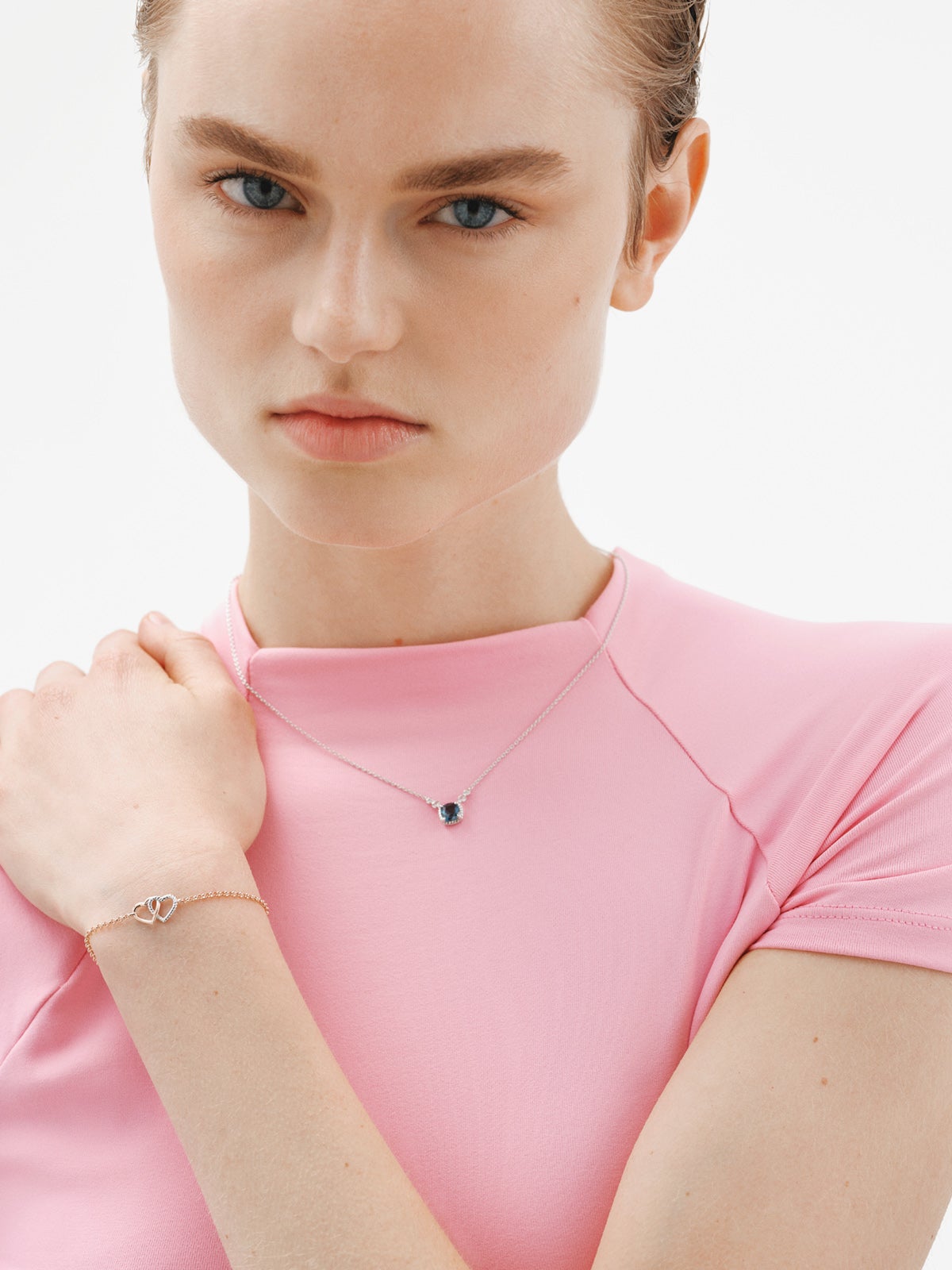 Pulsera plata 925 bañada en oro rosa de 18K y corazón de plata 925