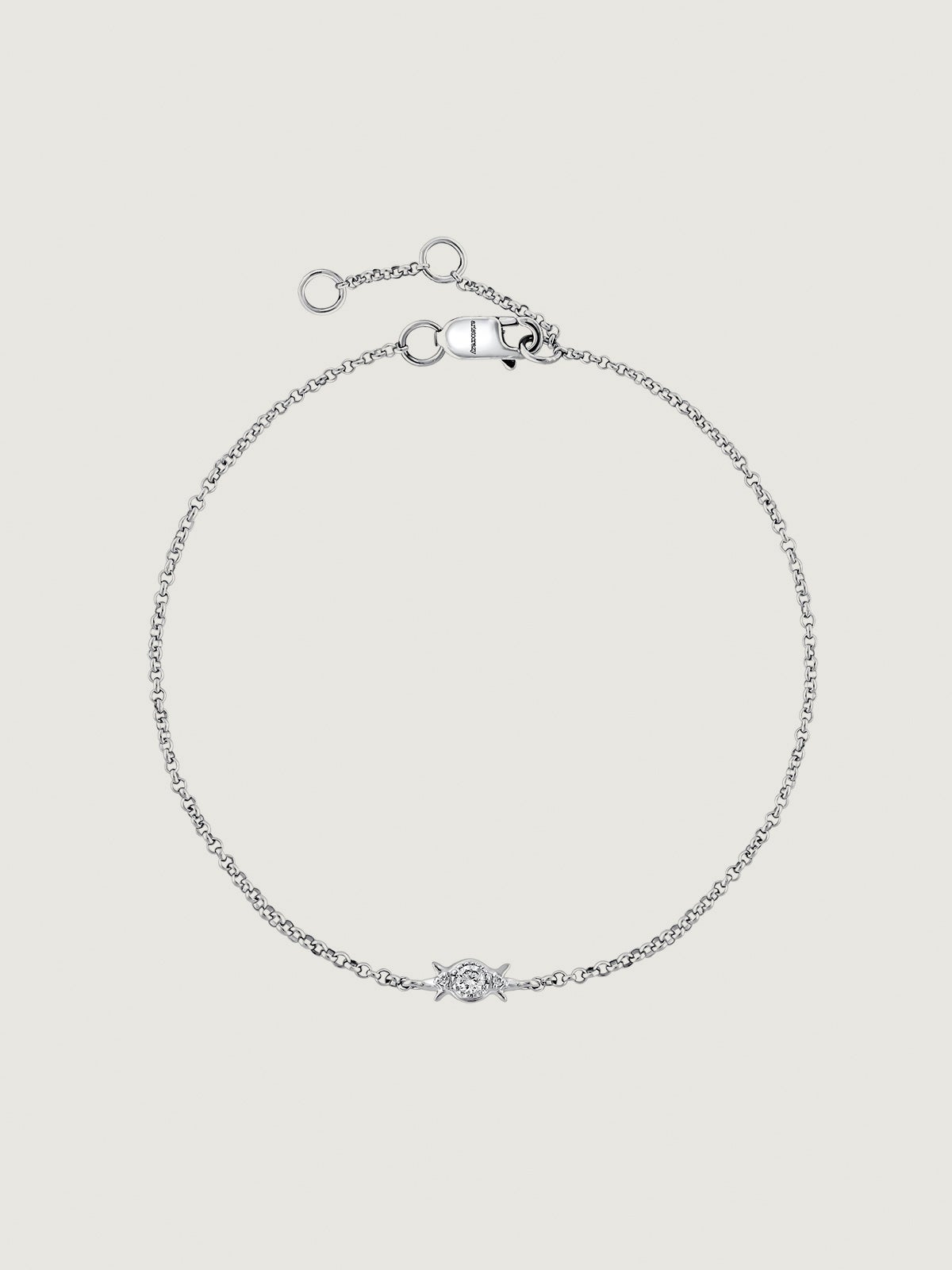 Pulsera de eslabones rolo de oro blanco de 9K con diamante