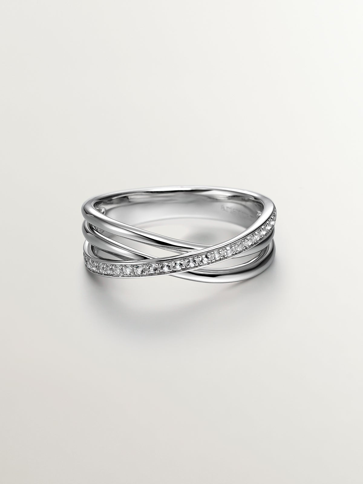 Anillo doble de plata 925 con topacios blancos