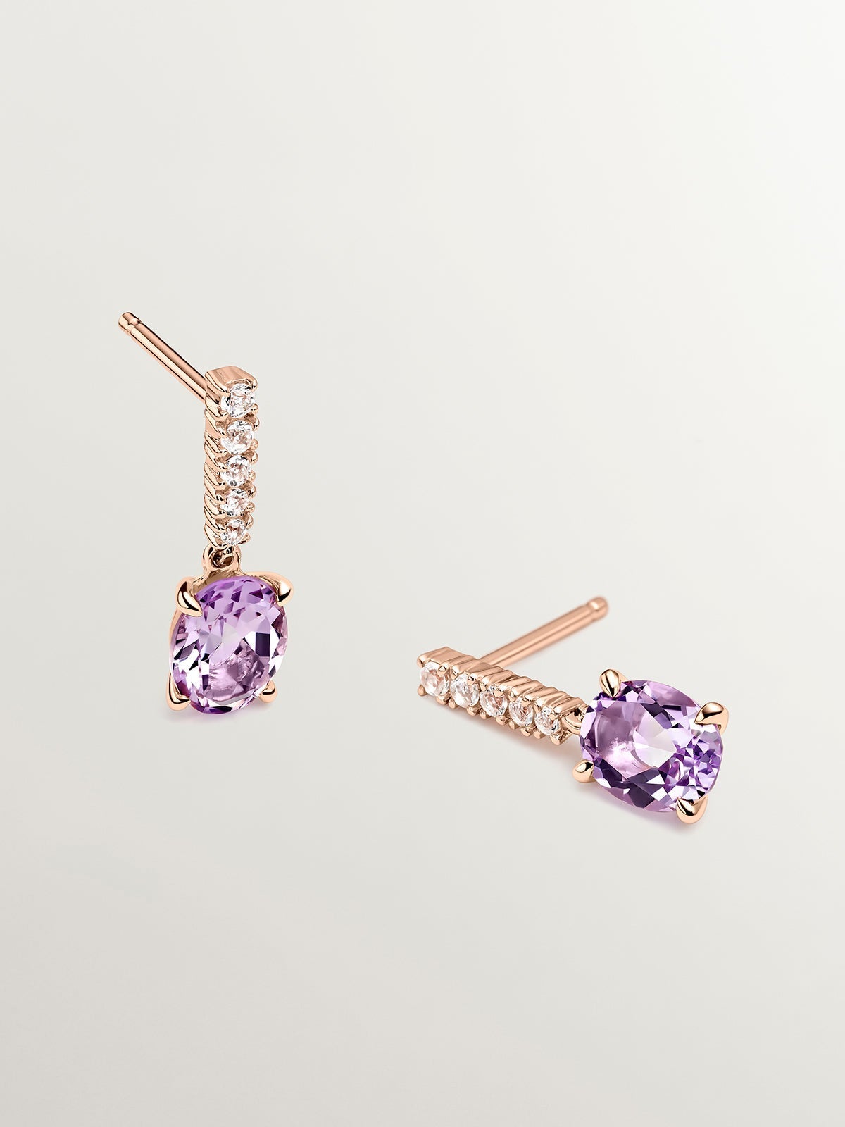Pendientes de plata 925 bañada en oro rosa de 18K con amatista rosa y topacios blancos