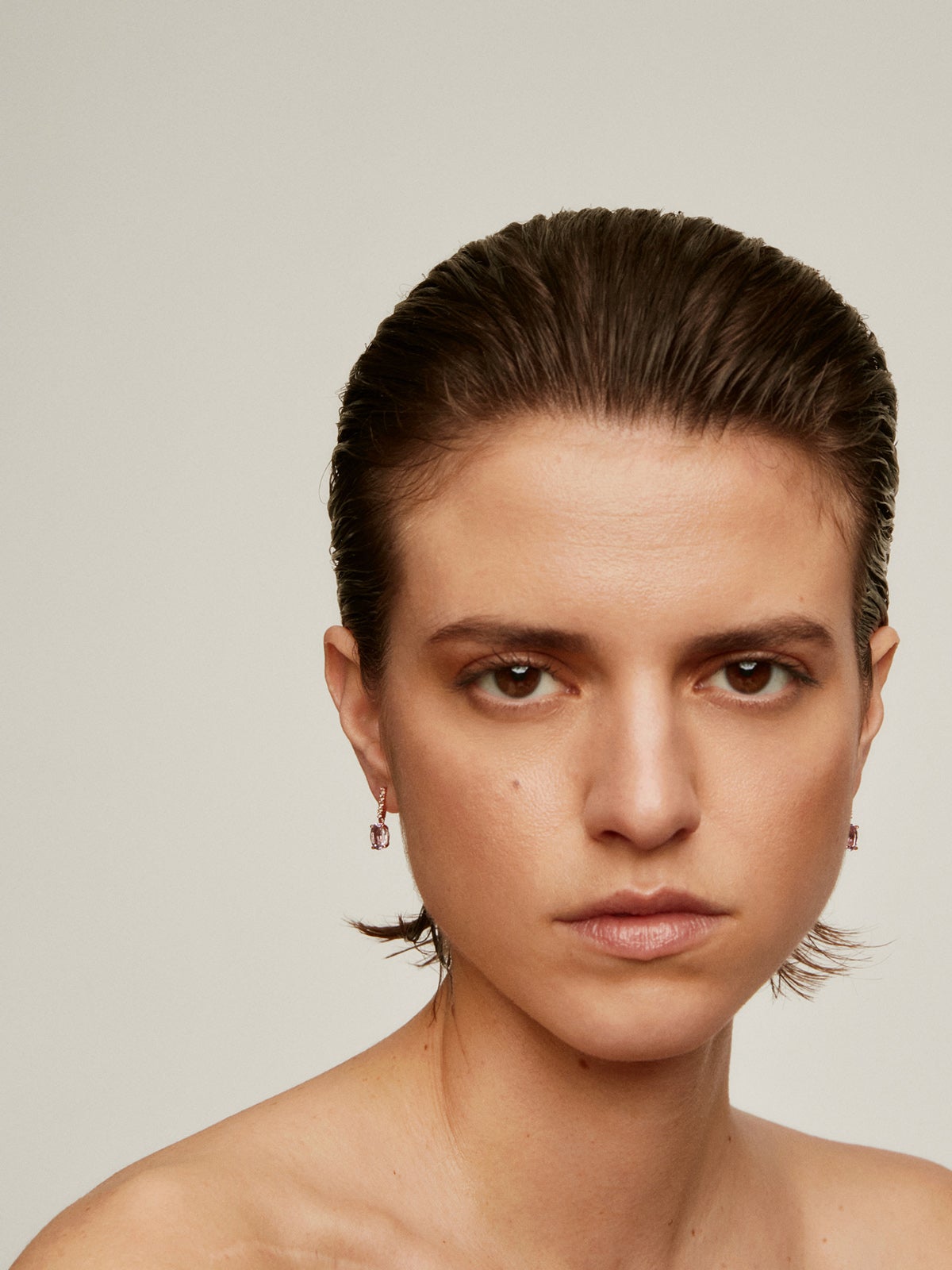 Pendientes de plata 925 bañada en oro rosa de 18K con amatista rosa y topacios blancos