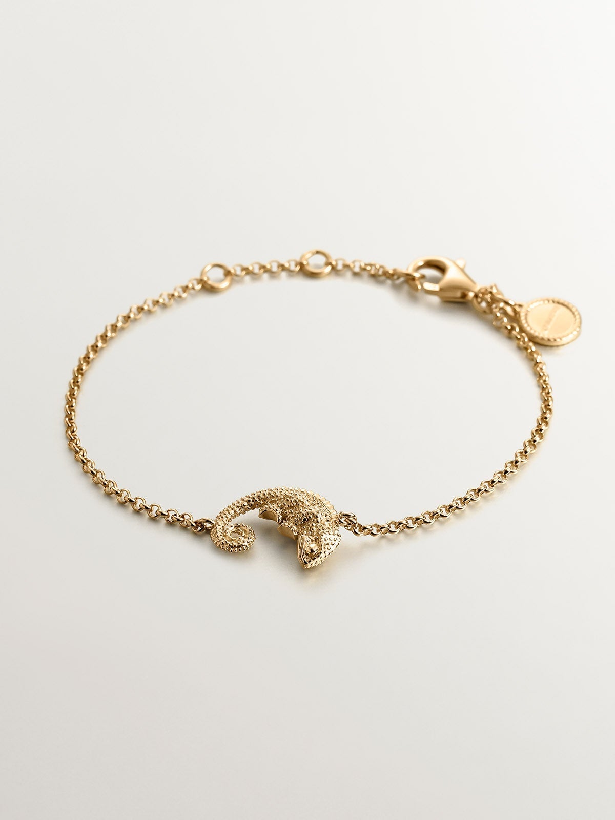 Pulsera de plata 925 bañada en oro amarillo de 18K con camaleón