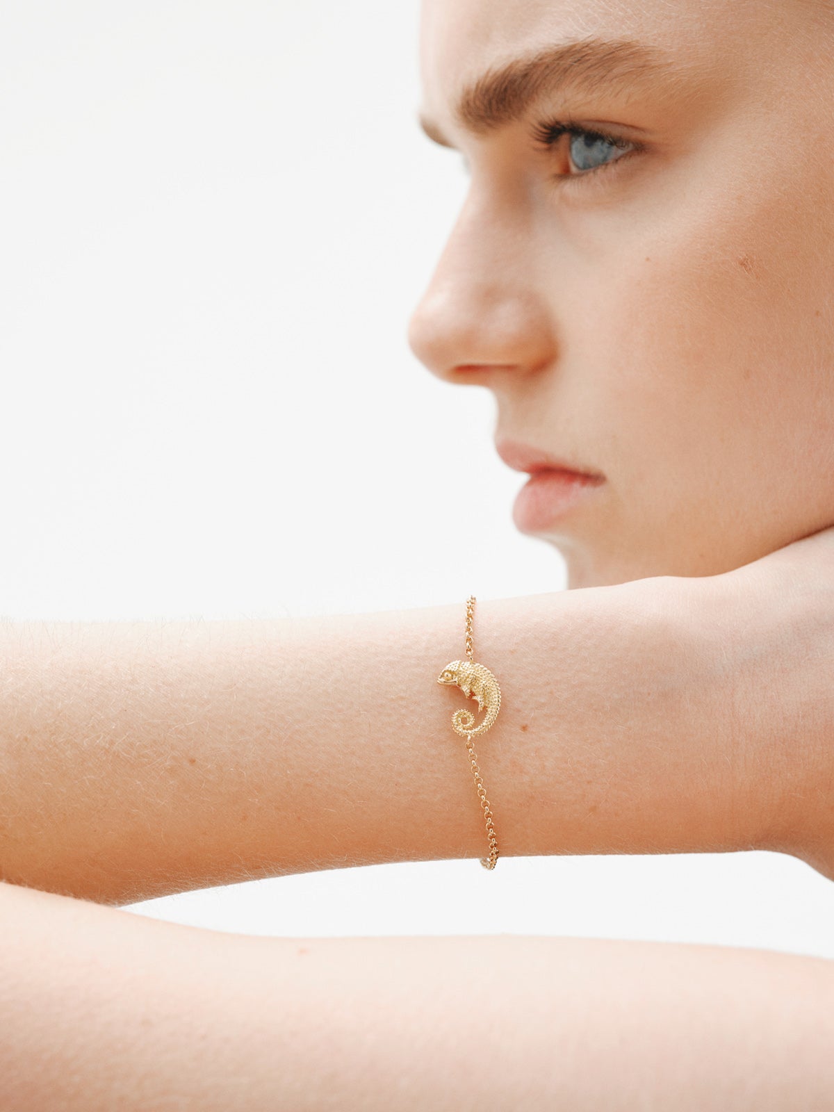 Pulsera de plata 925 bañada en oro amarillo de 18K con camaleón