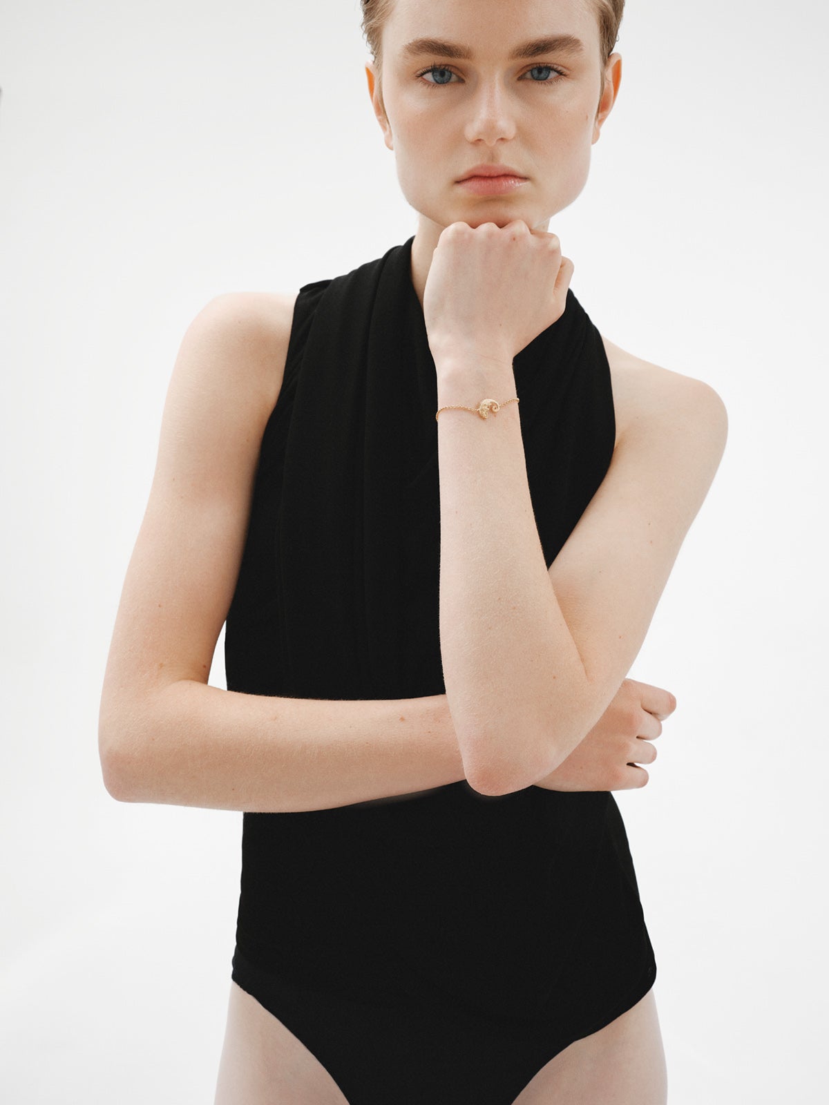 Pulsera de plata 925 bañada en oro amarillo de 18K con camaleón