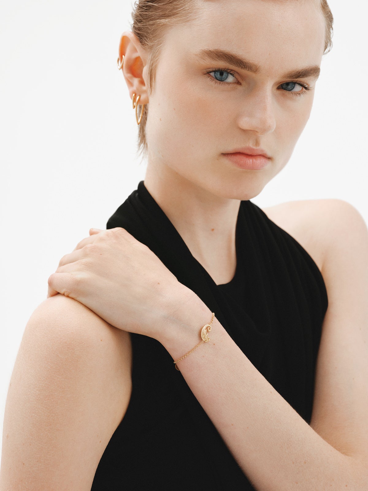 Pulsera de plata 925 bañada en oro amarillo de 18K con camaleón