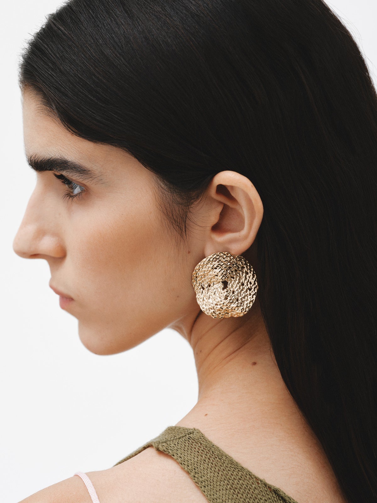 Pendientes grandes de plata 925 bañada en oro amarillo de 18K con textura de mimbre