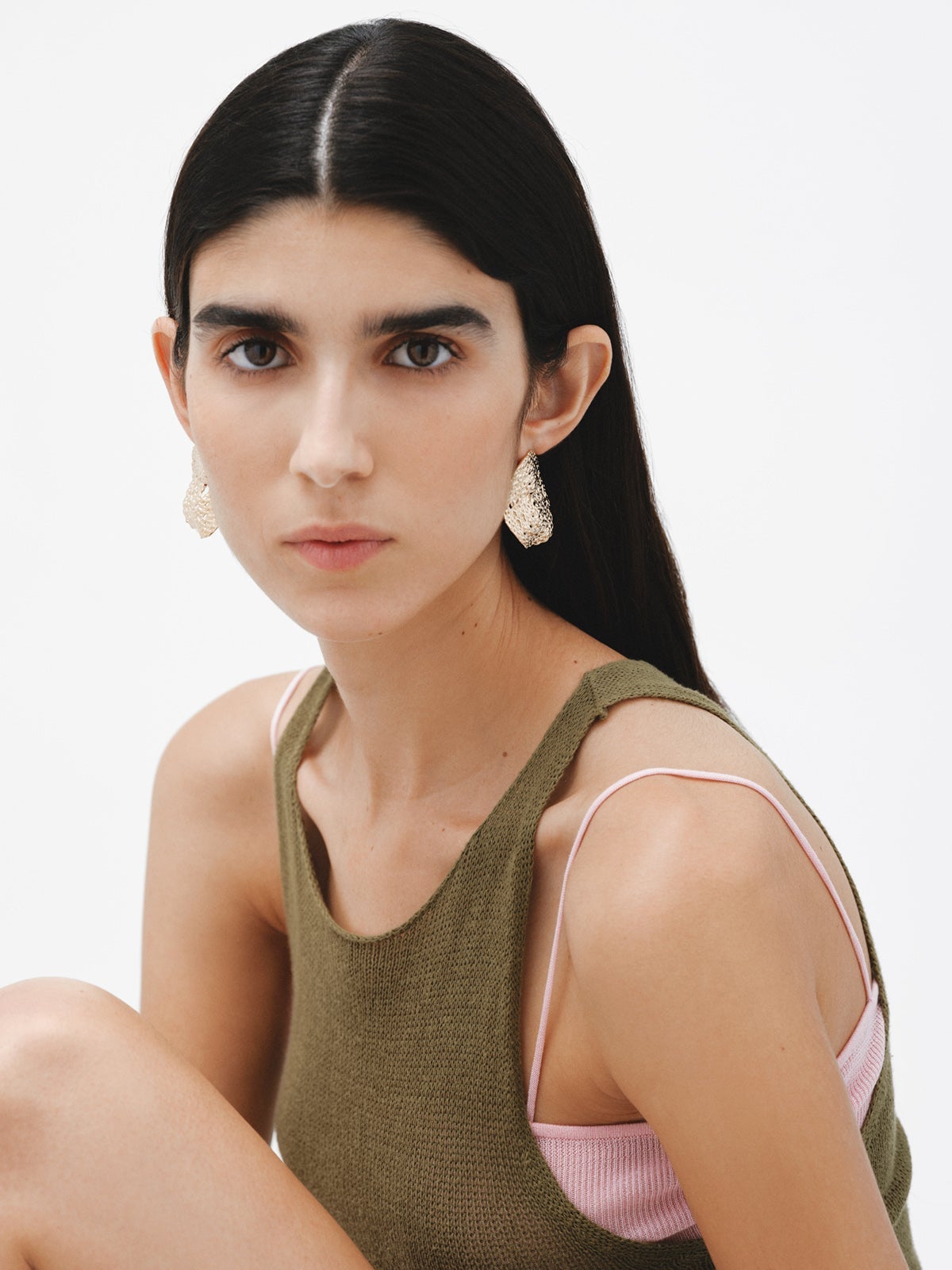 Pendientes grandes de plata 925 bañada en oro amarillo de 18K con textura de mimbre