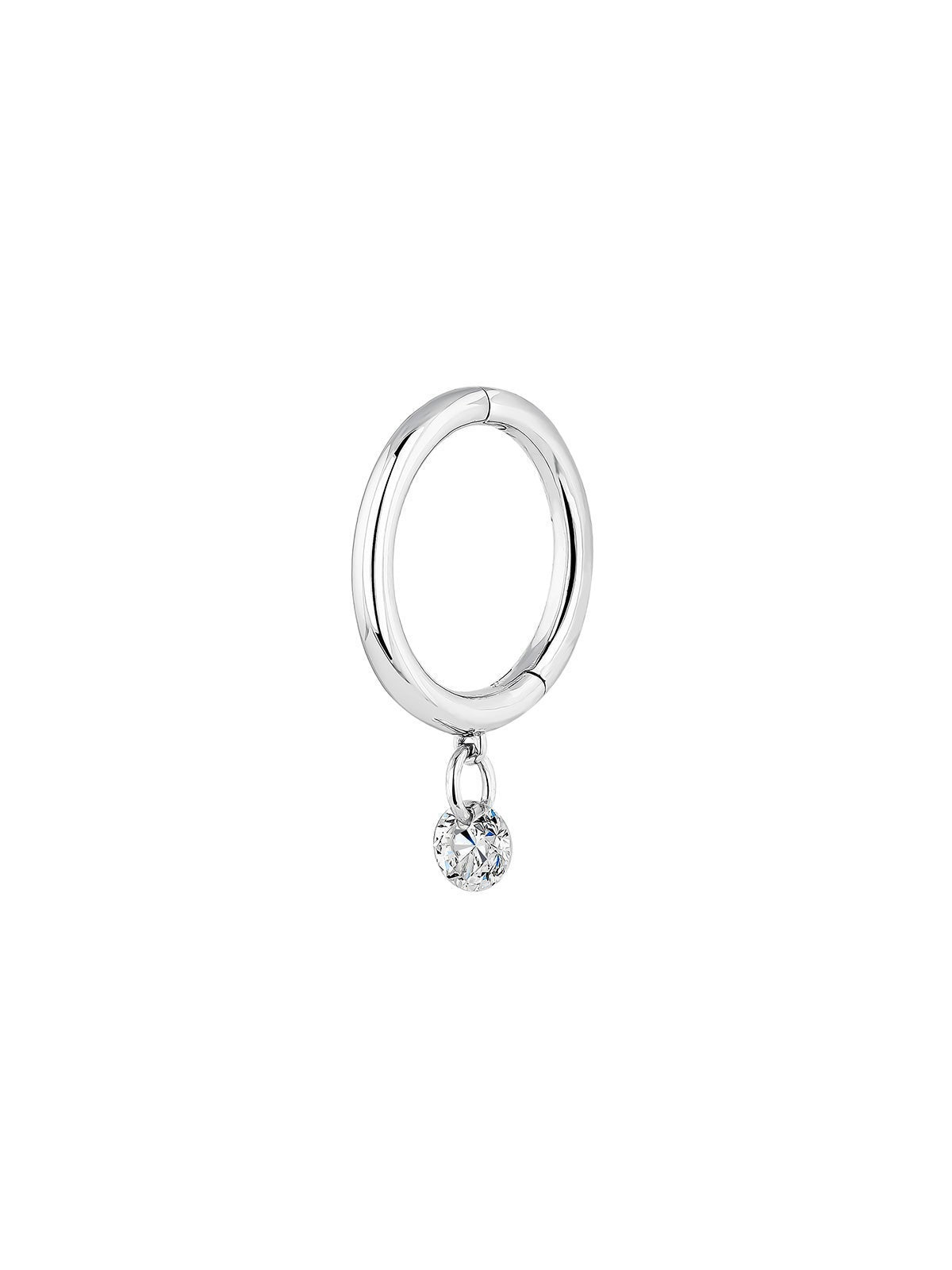 Pendiente individual de aro pequeño de oro blanco de 18K con diamante 0,08 cts