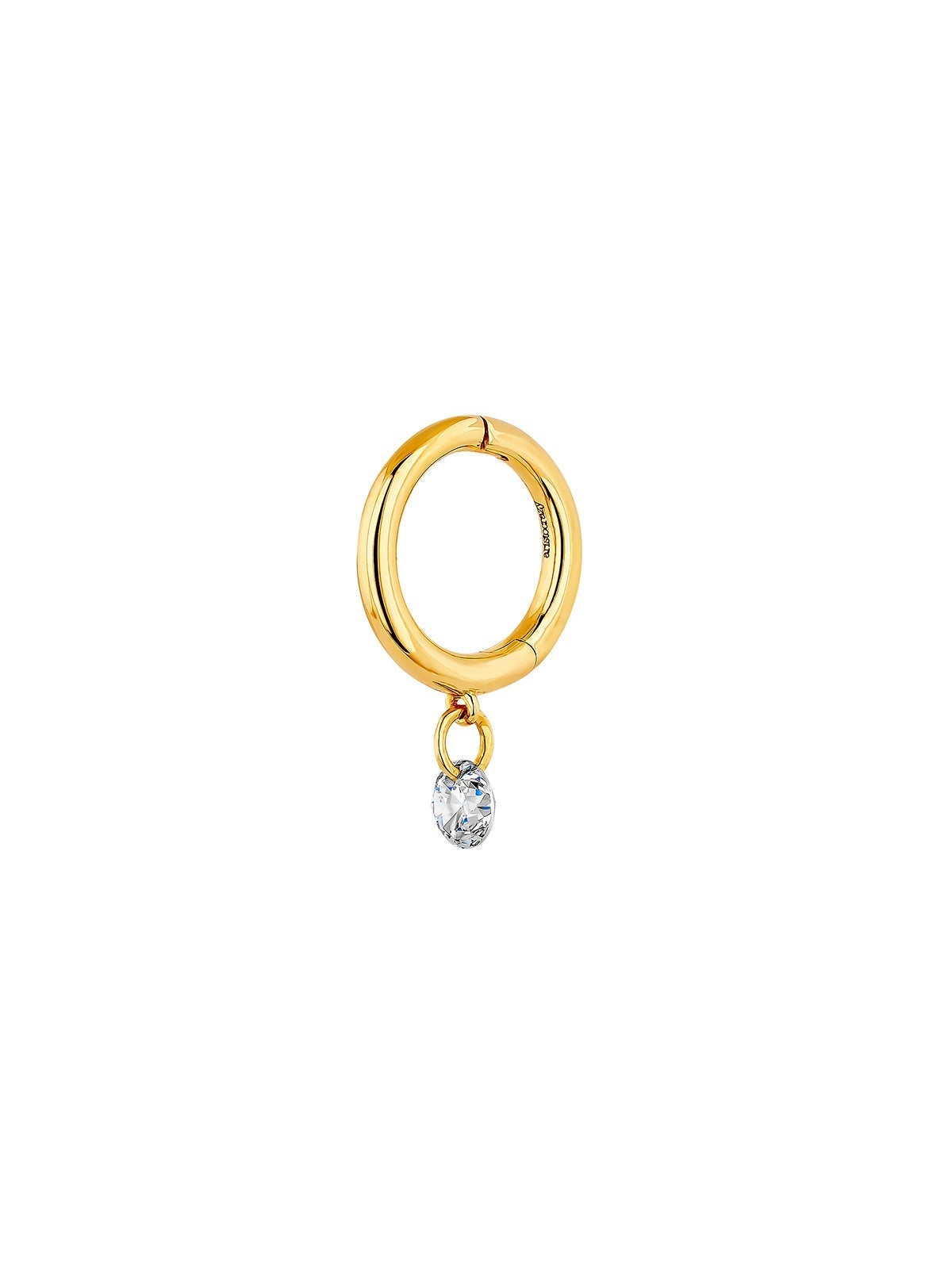 Pendiente individual de aro pequeño de oro amarillo de 18K con diamante 0,08 cts