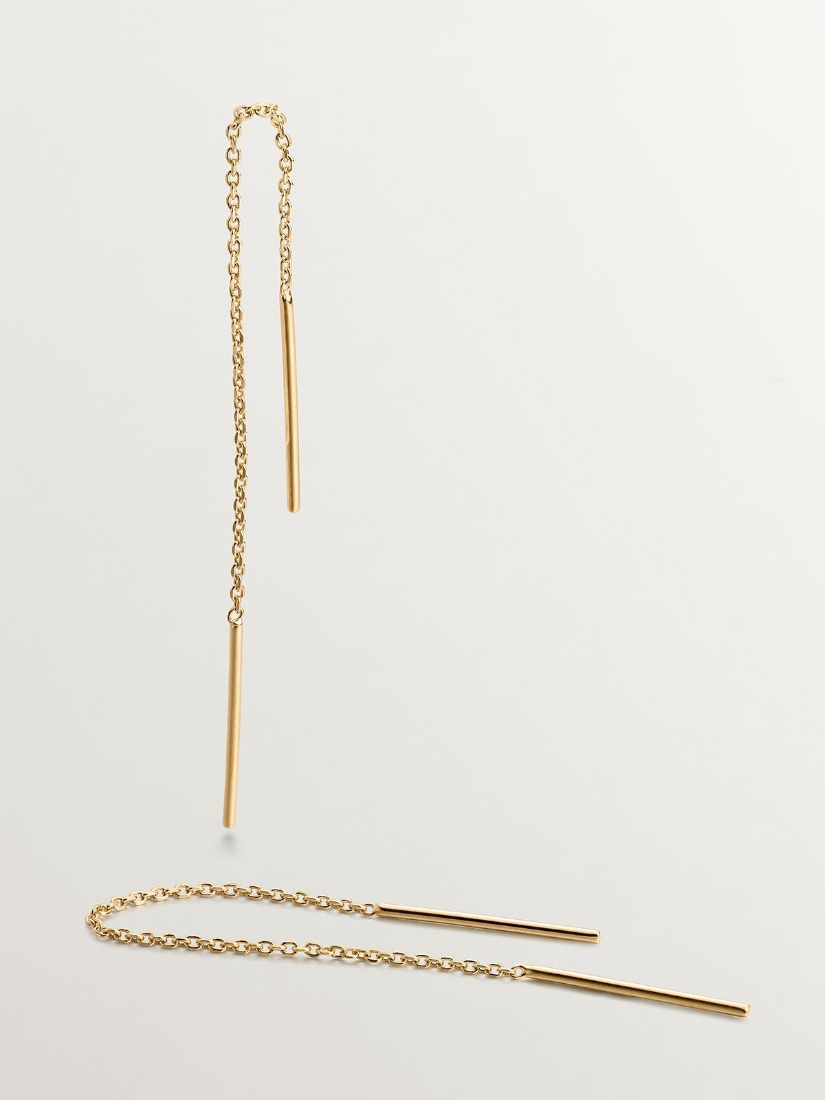 Pendientes largos de cadena de plata 925 bañada en oro amarillo de 18K