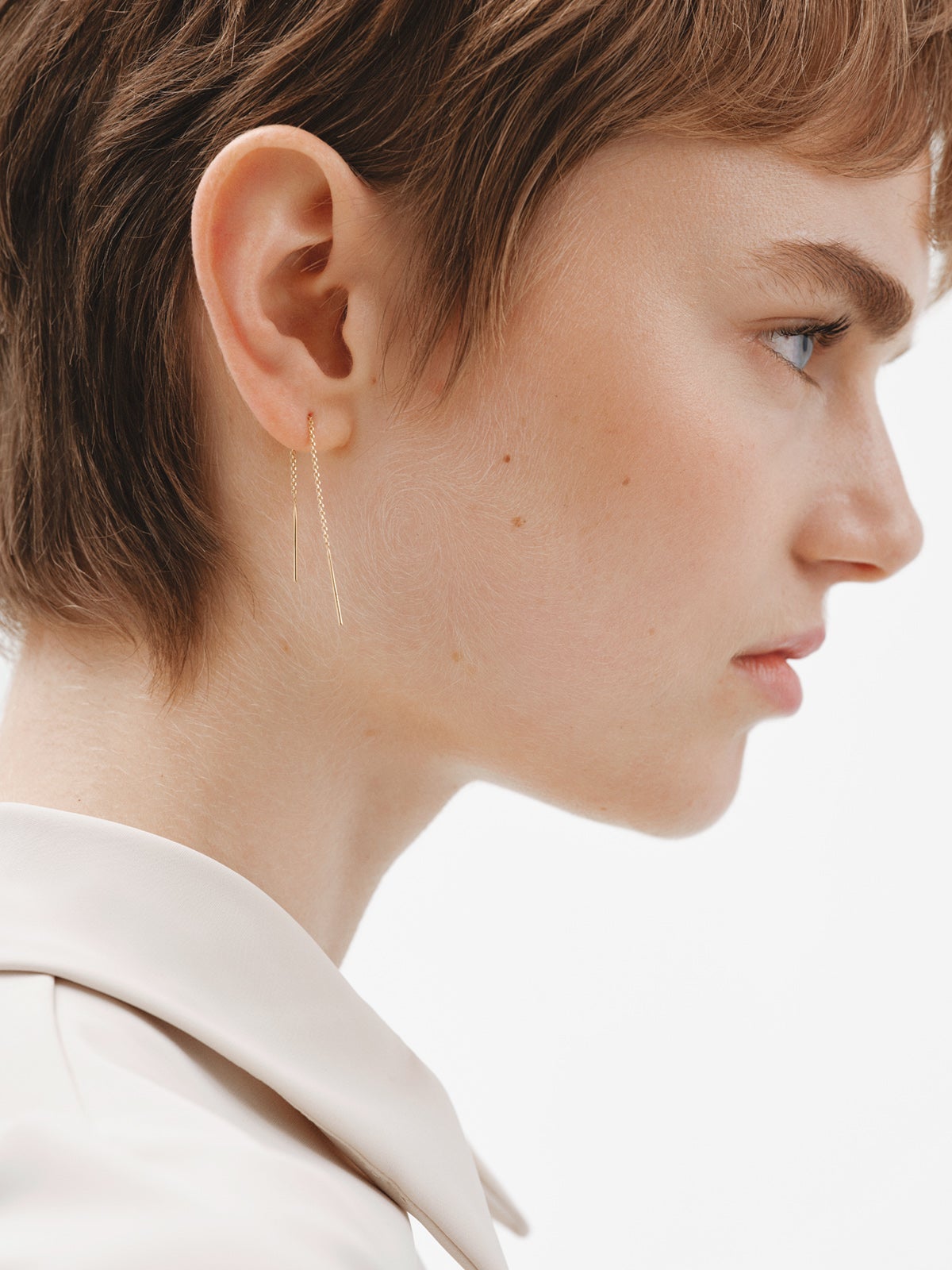 Pendientes largos de cadena de plata 925 bañada en oro amarillo de 18K