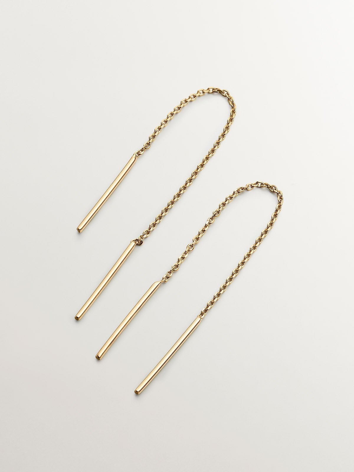 Pendientes largos de cadena de plata 925 bañada en oro amarillo de 18K
