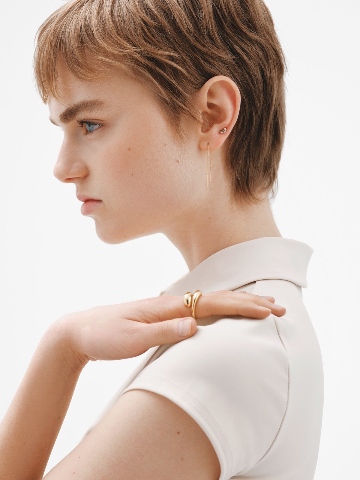 Pendientes largos de cadena de plata 925 bañada en oro amarillo de 18K