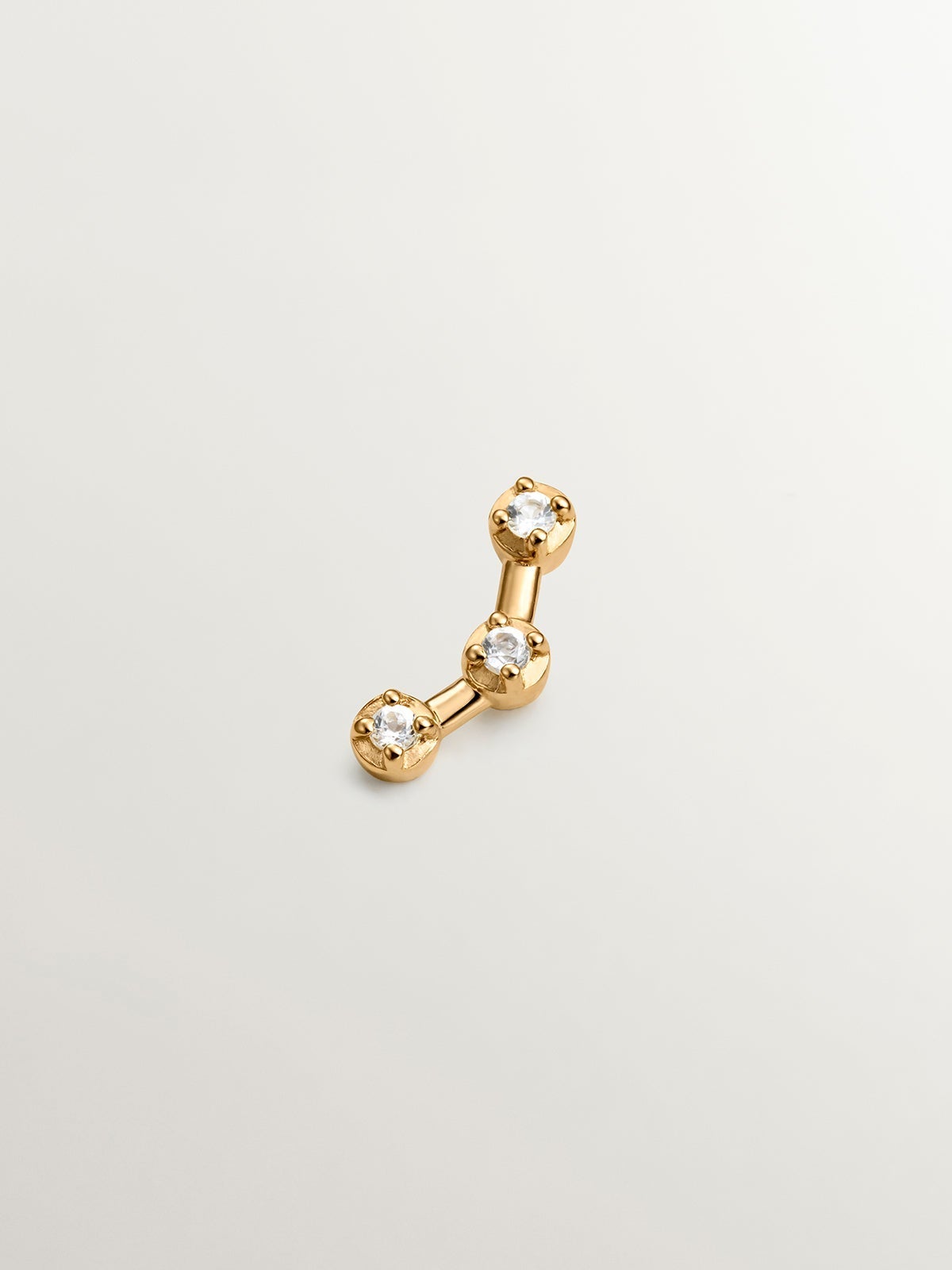 Pendiente individual trepador de plata 925 bañada en oro amarillo de 18K con topacios blancos