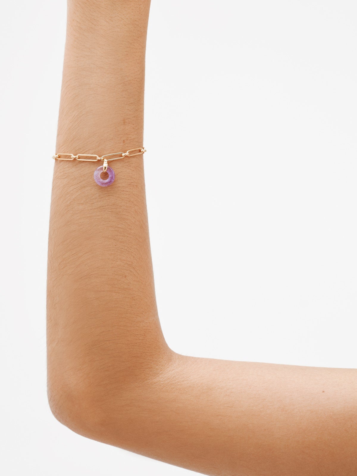 Pulsera de eslabones de plata 925 bañada en oro amarillo de 18K con amatista morada