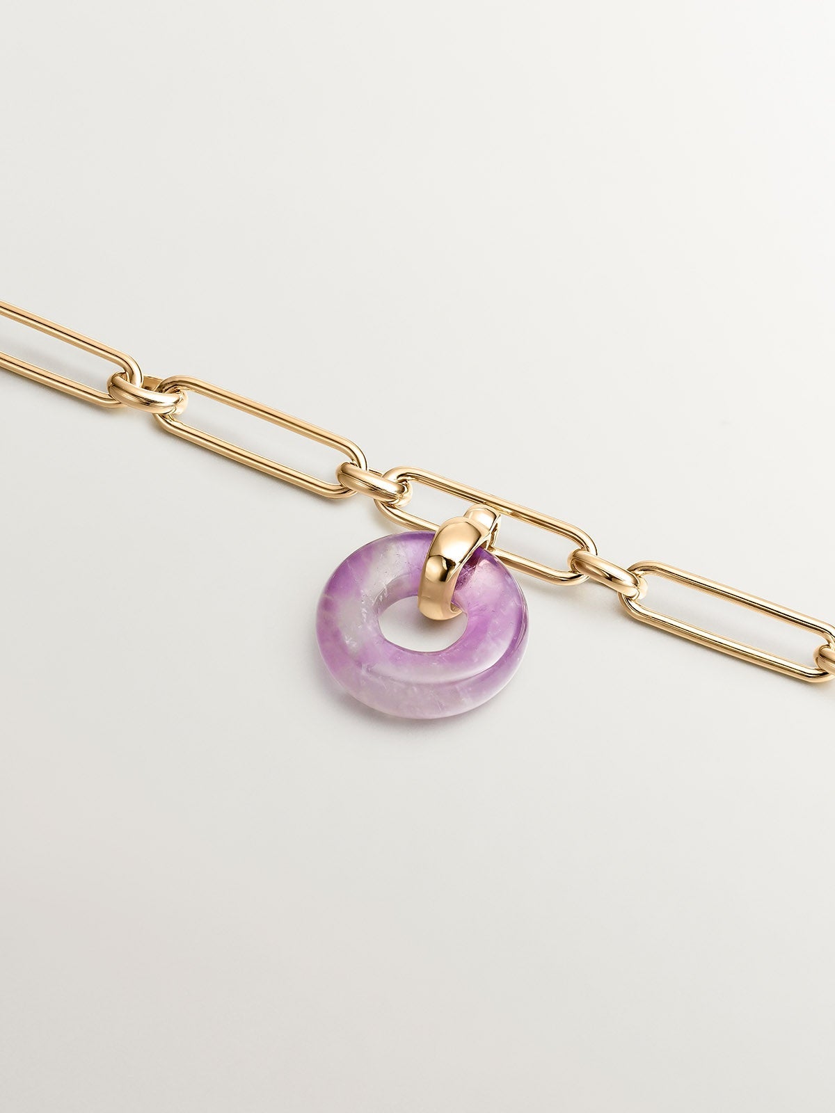 Pulsera de eslabones de plata 925 bañada en oro amarillo de 18K con amatista morada