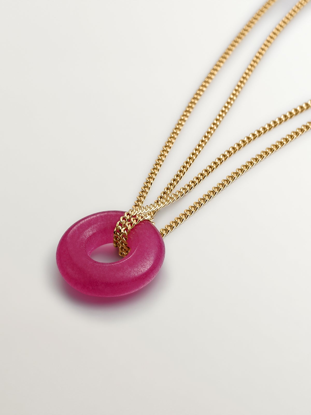 Collar de plata 925 bañada en oro amarillo de 18K con jade rojo