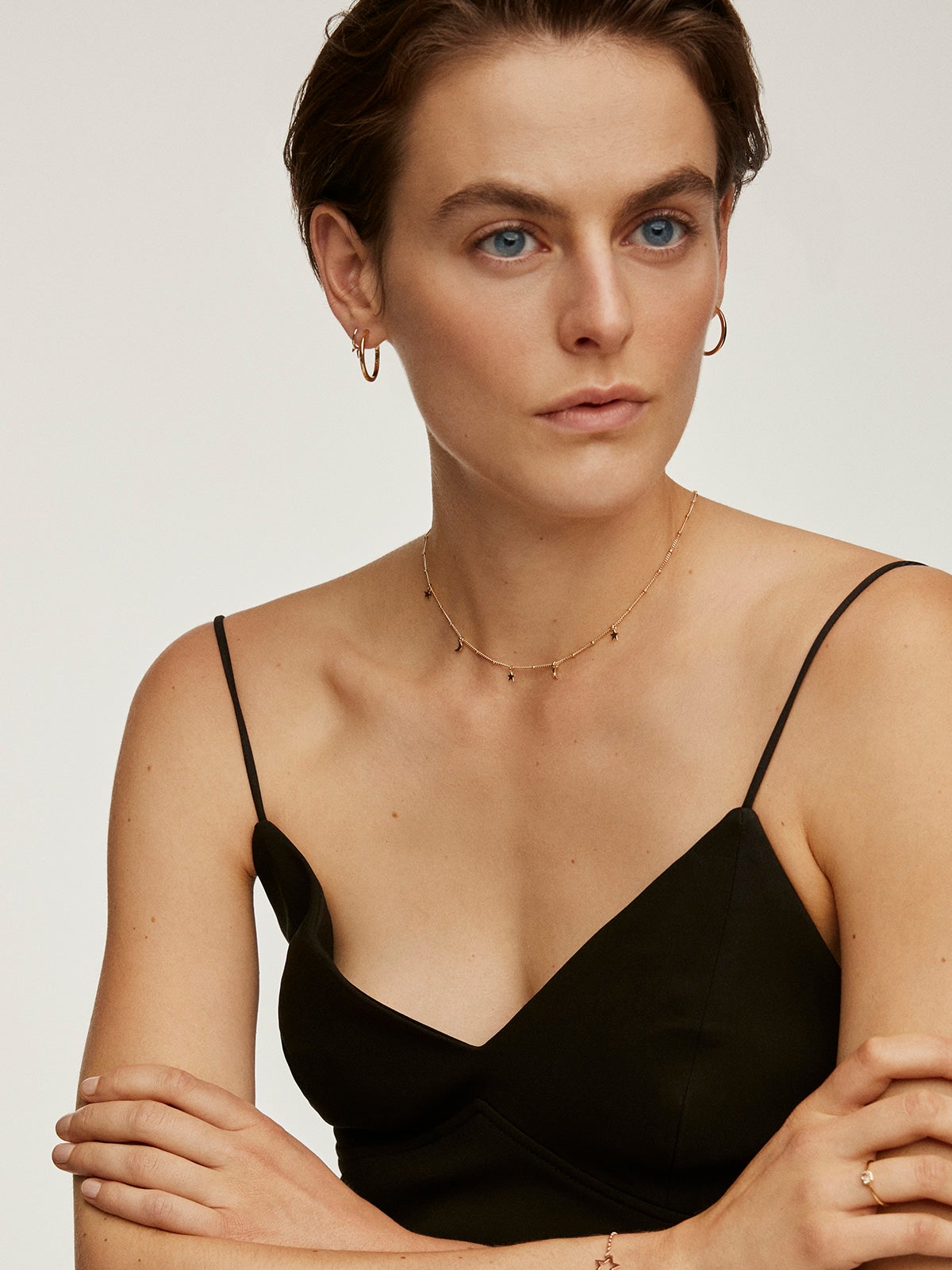 Collar de plata 925 bañada en oro amarillo de 18K con estrellas y lunas