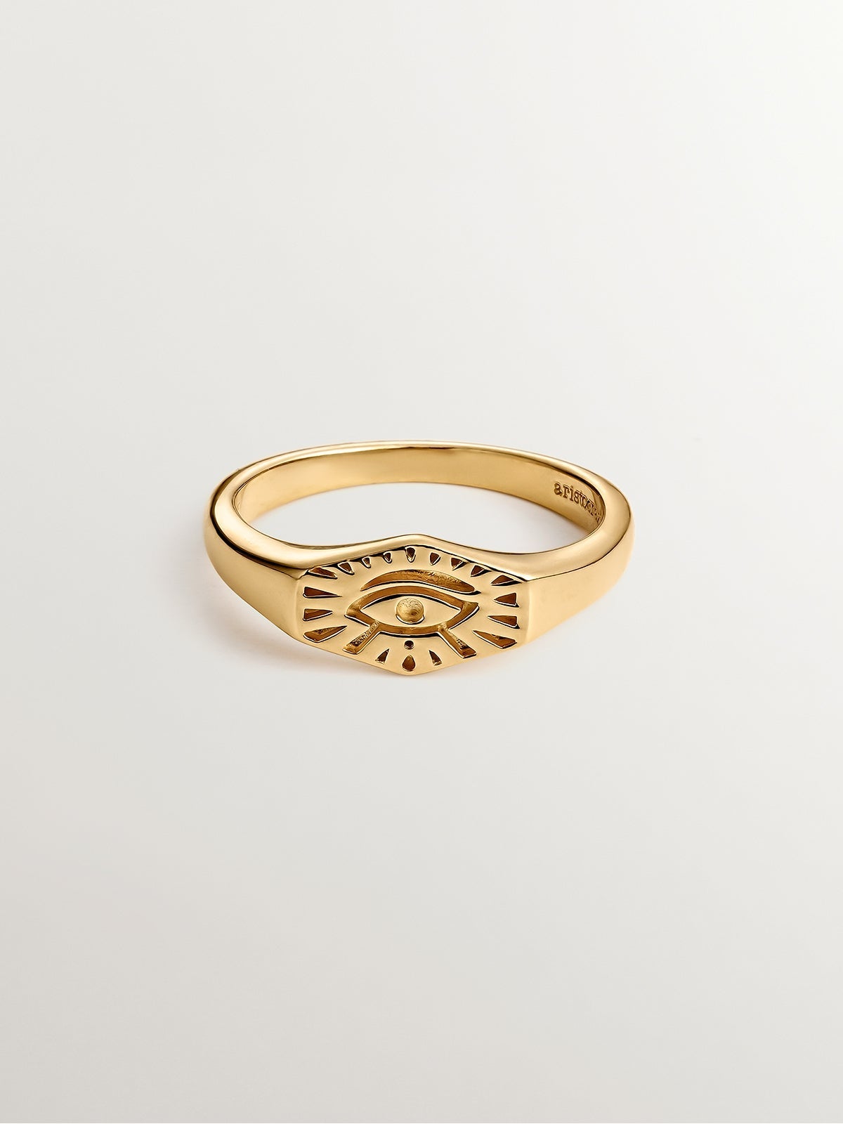 Anillo de sello de plata 925 bañada en oro amarillo de 18K con Ojo de Horus