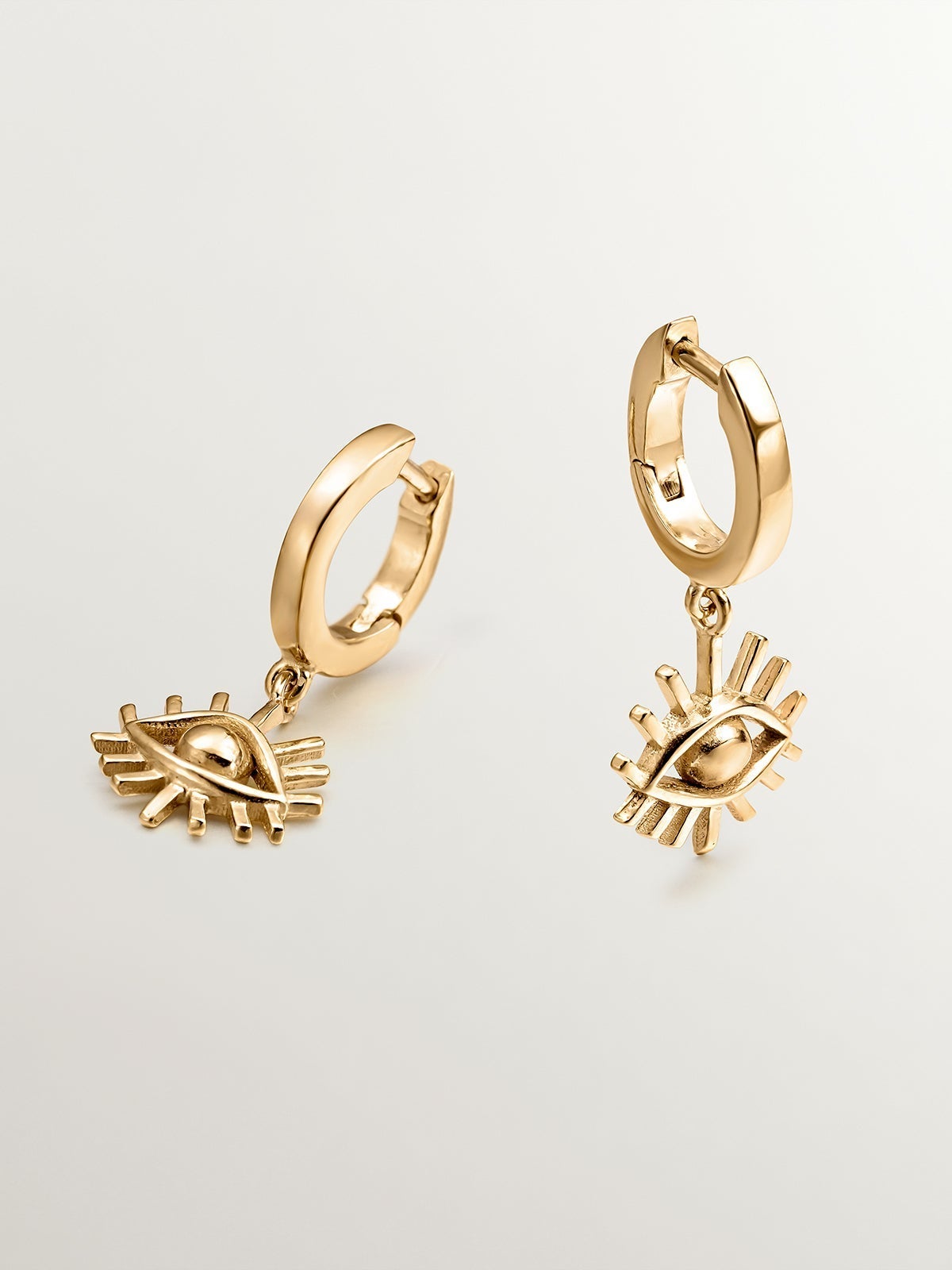 Pendientes de aro pequeños de plata 925 bañada en oro amarillo de 18K con ojo