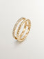 Anillo doble de plata 925 bañada en oro amarillo de 18K con relieve y topacios blancos