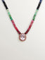 Collar de plata 925 bañada en oro amarillo de 18K con zafiros multicolor, rodolita rosa y amatista morada