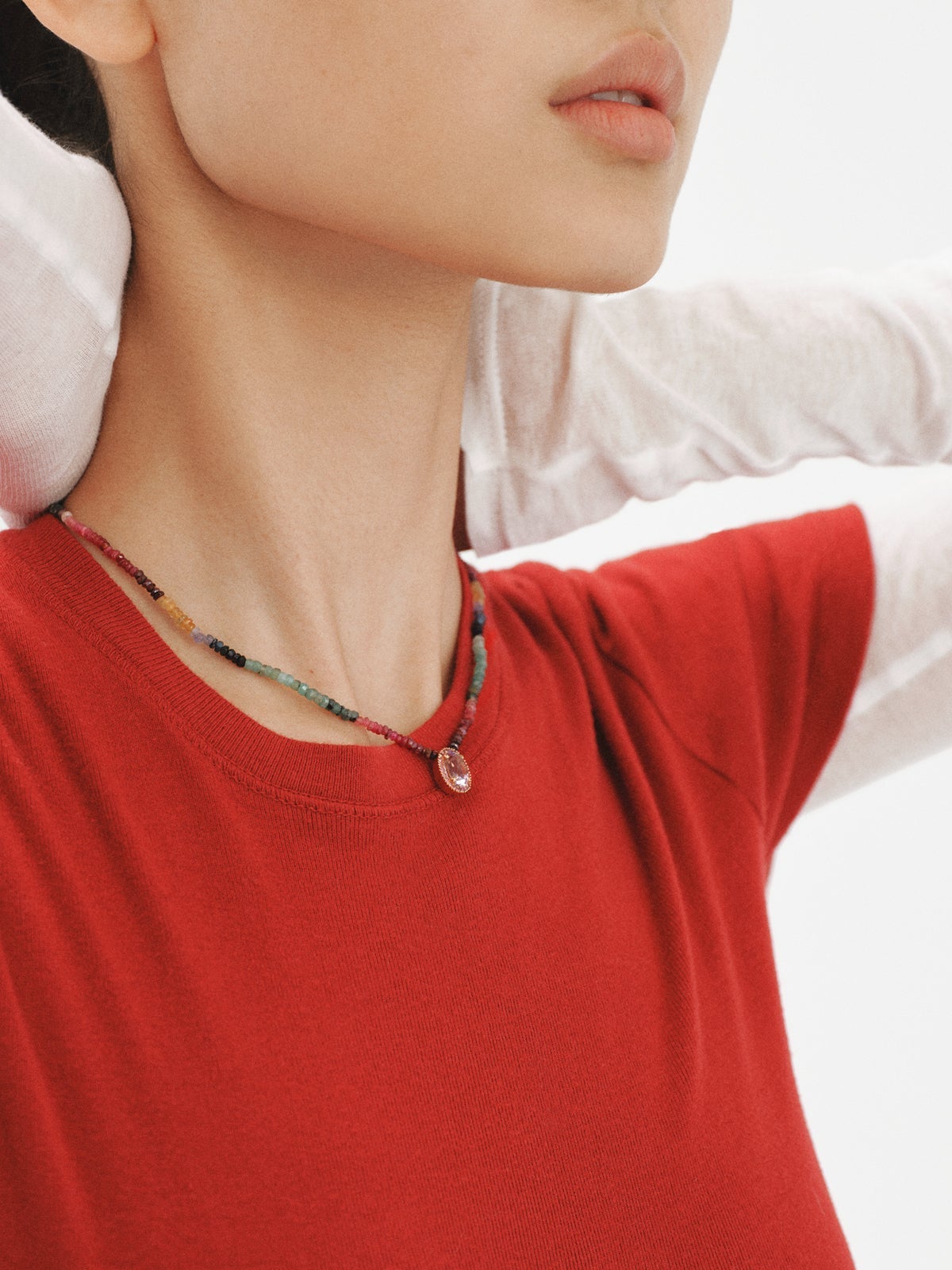 Collar de plata 925 bañada en oro amarillo de 18K con zafiros multicolor, rodolita rosa y amatista morada