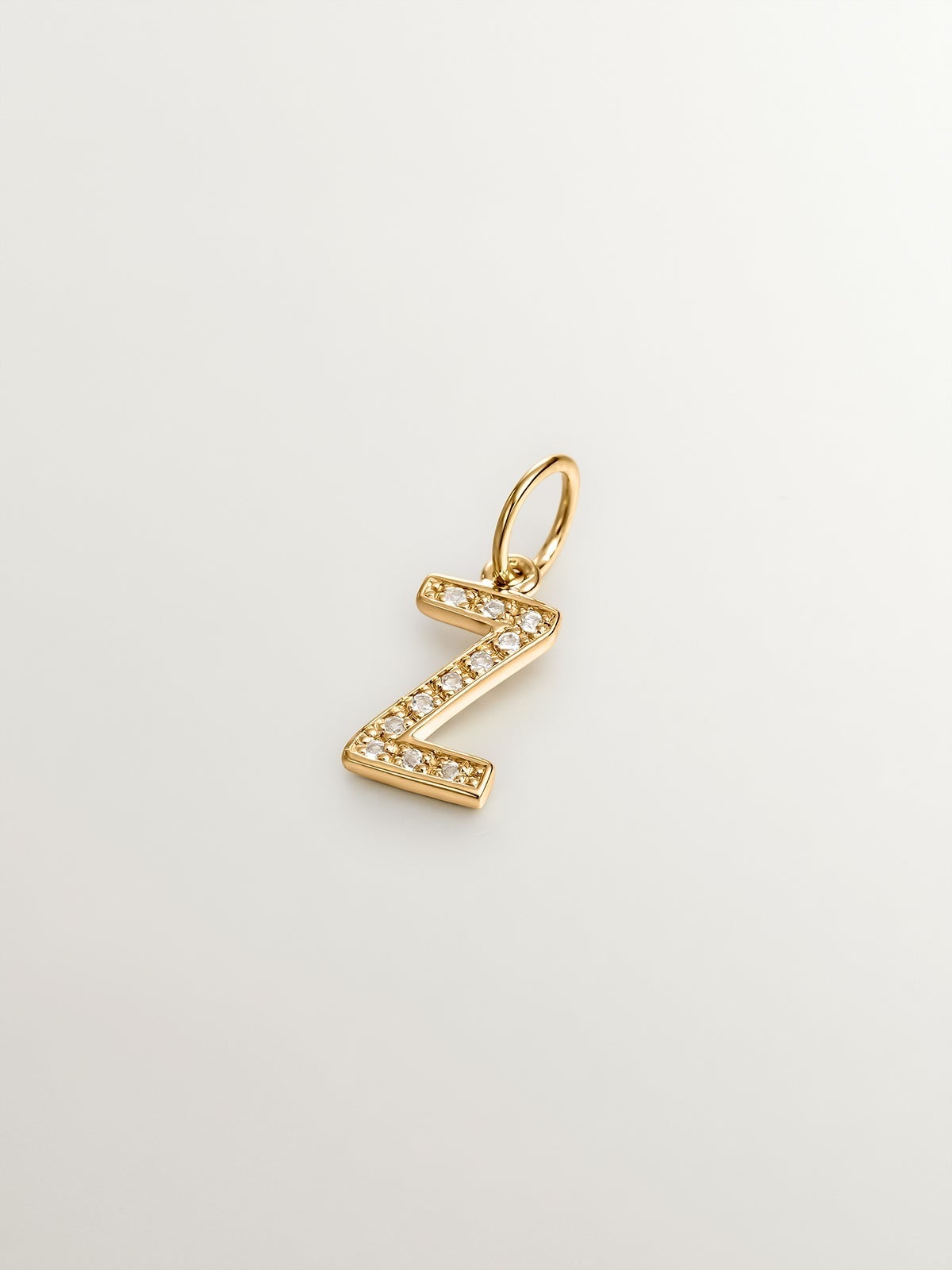 Charm de plata 925 bañada en oro amarillo de 18K y topacios blancos inicial Z