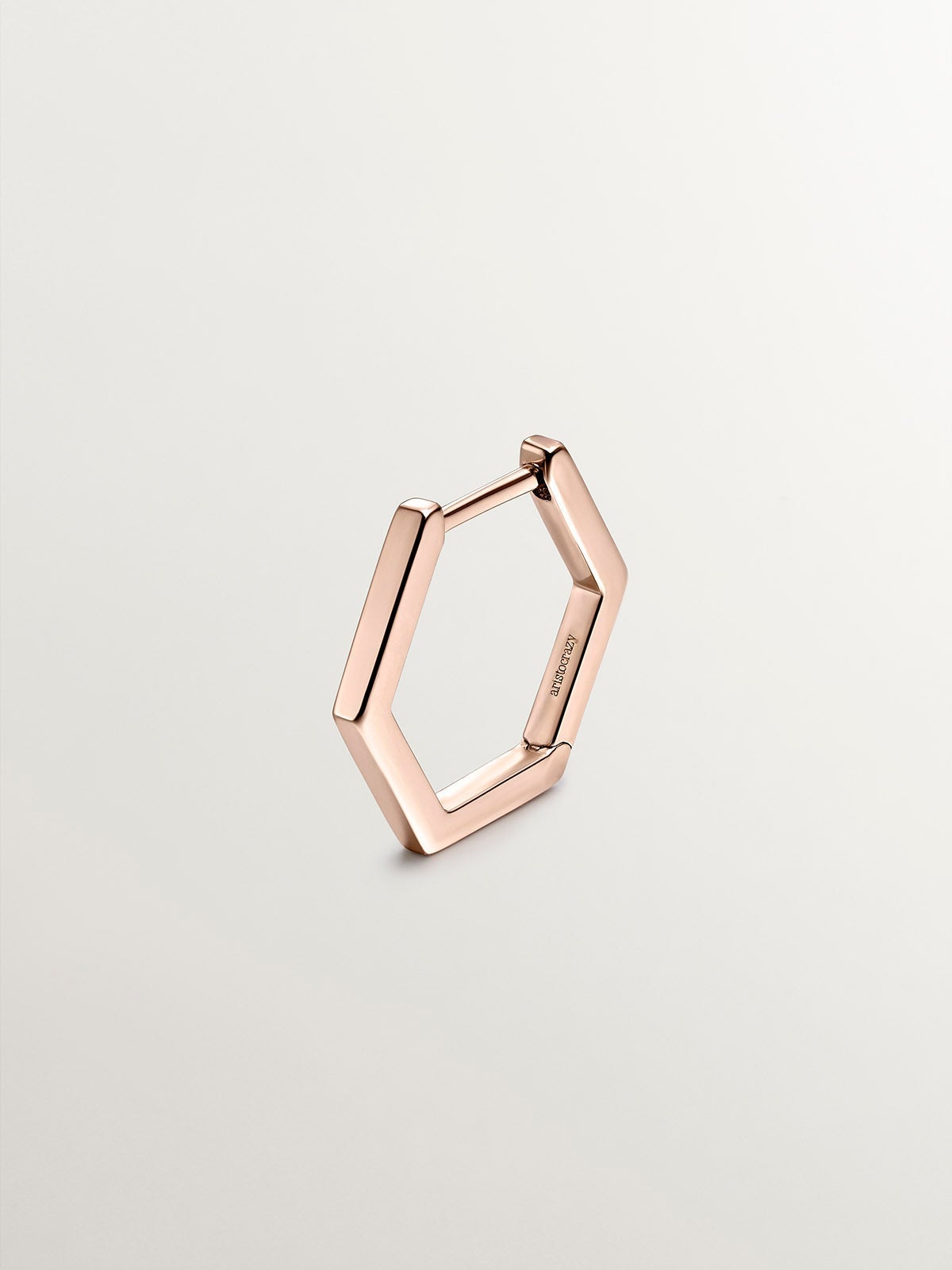 Pendiente individual de aro de oro rosa de 9K con forma hexagonal