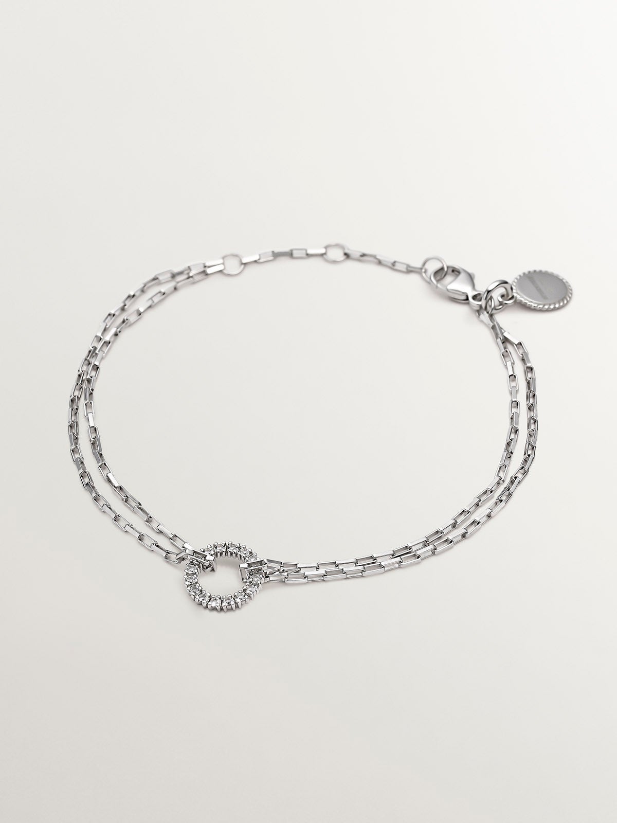 Pulsera de eslabones forza de plata 925 con aro de topacios blancos