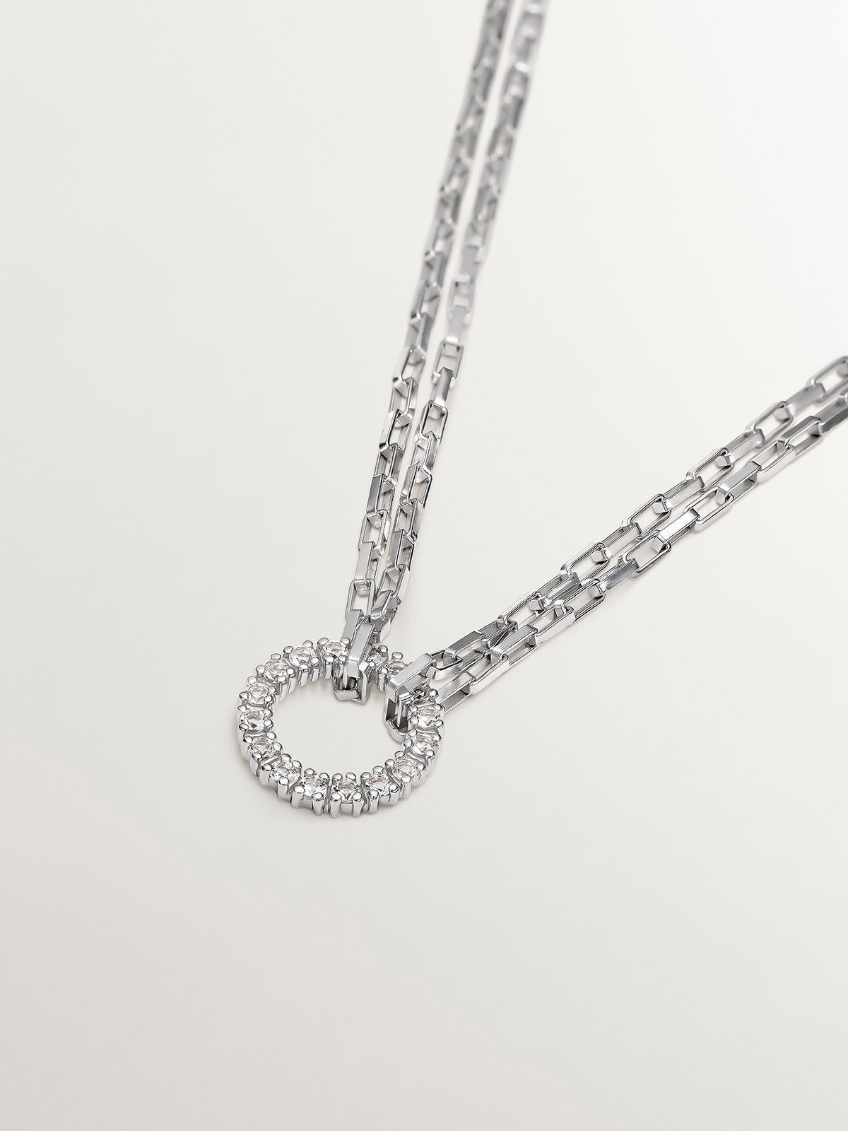 Pulsera de eslabones forza de plata 925 con aro de topacios blancos