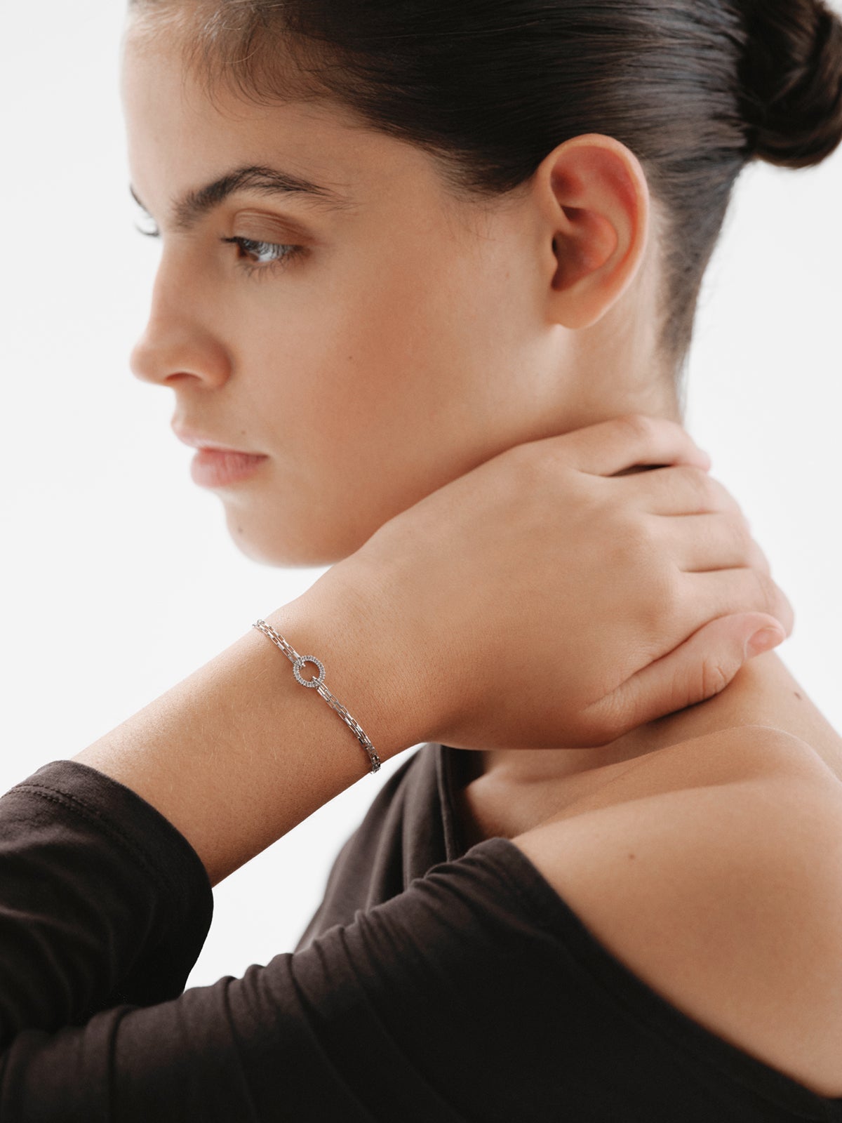 Pulsera de eslabones forza de plata 925 con aro de topacios blancos