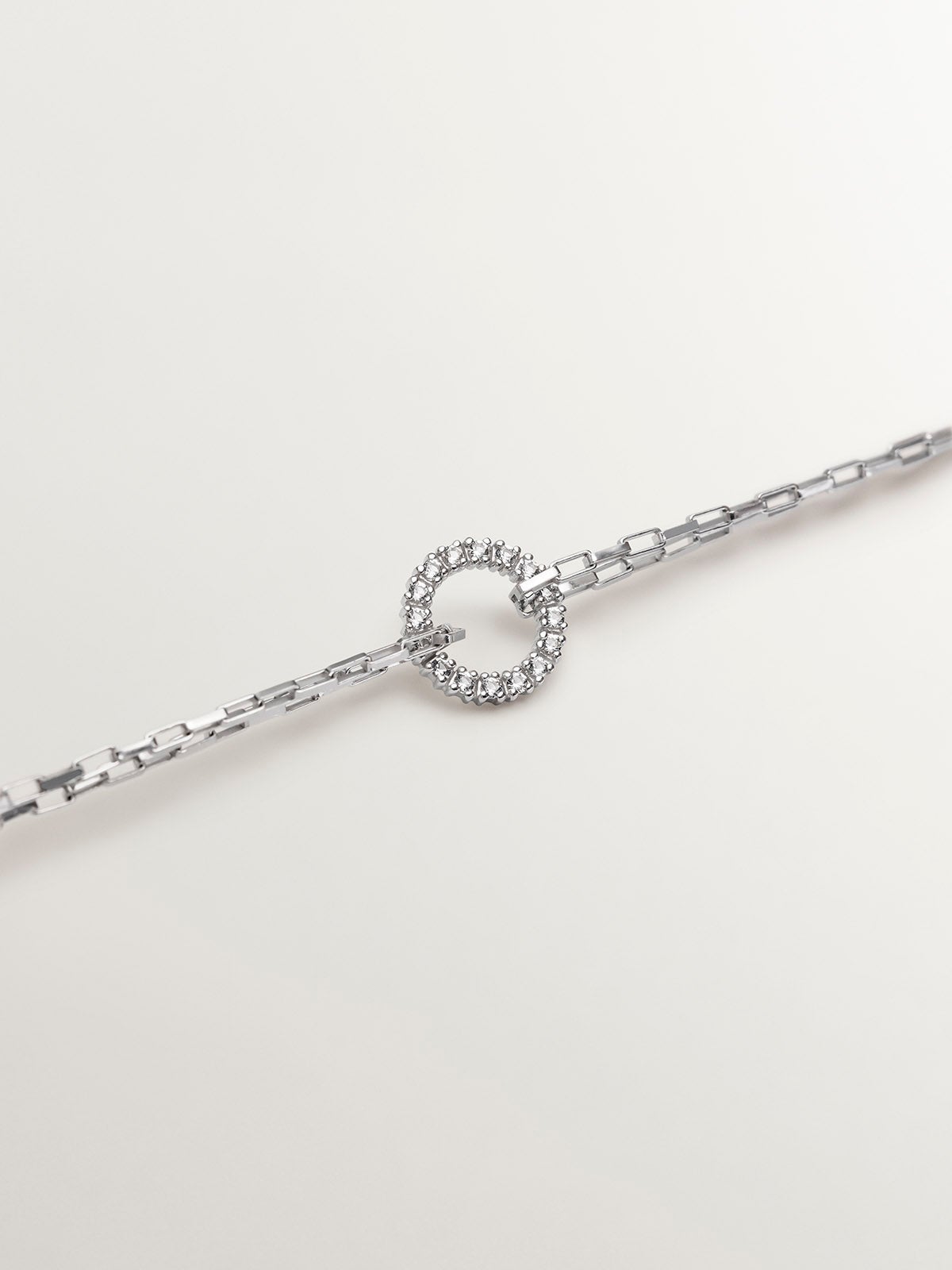 Pulsera de eslabones forza de plata 925 con aro de topacios blancos