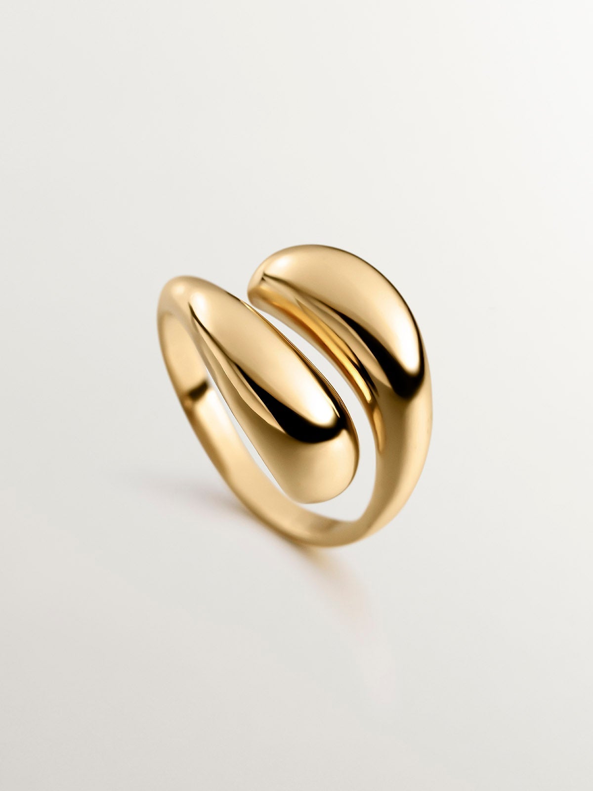 Anillo Tú y Yo de plata 925 bañada en oro amarillo de 18K con forma de espiral abombada