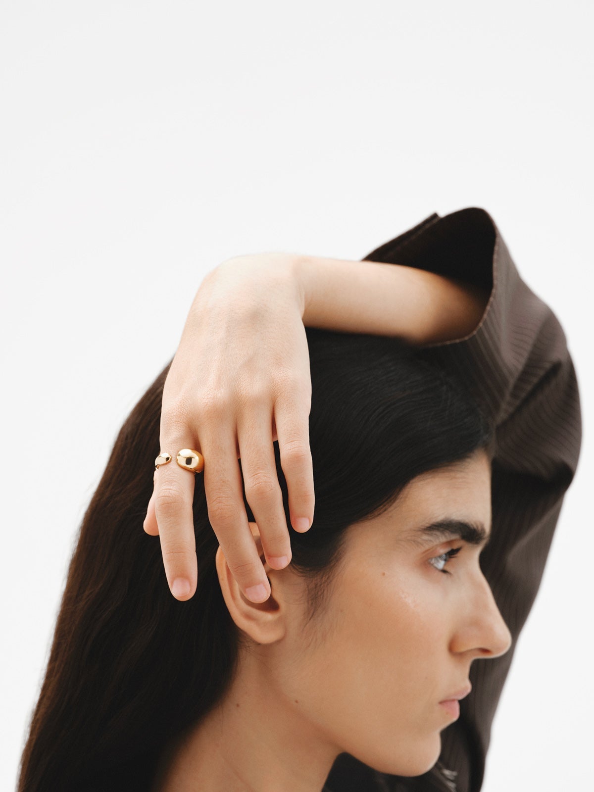 Anillo Tú y Yo de plata 925 bañada en oro amarillo de 18K con forma abombada