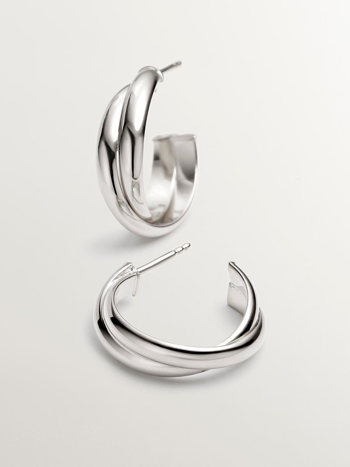 Pendientes de aro doble medianos de plata 925