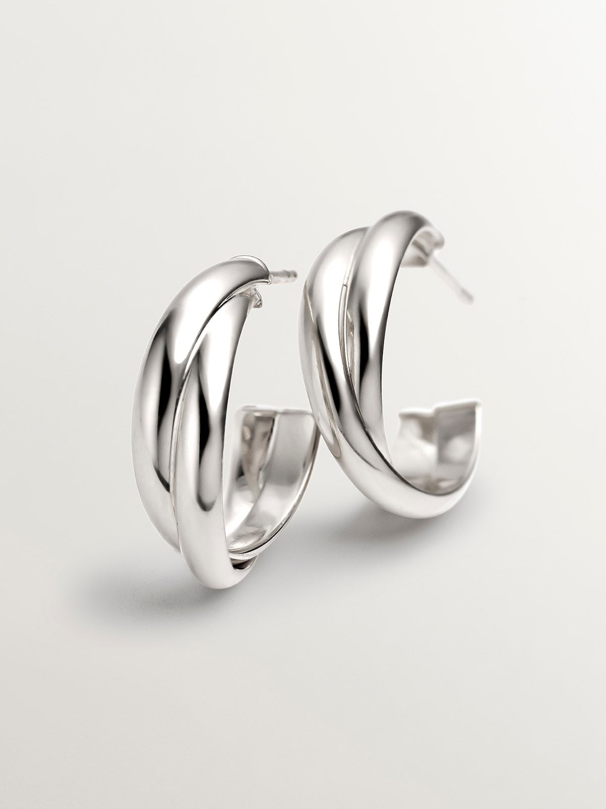 Pendientes de aro doble medianos de plata 925
