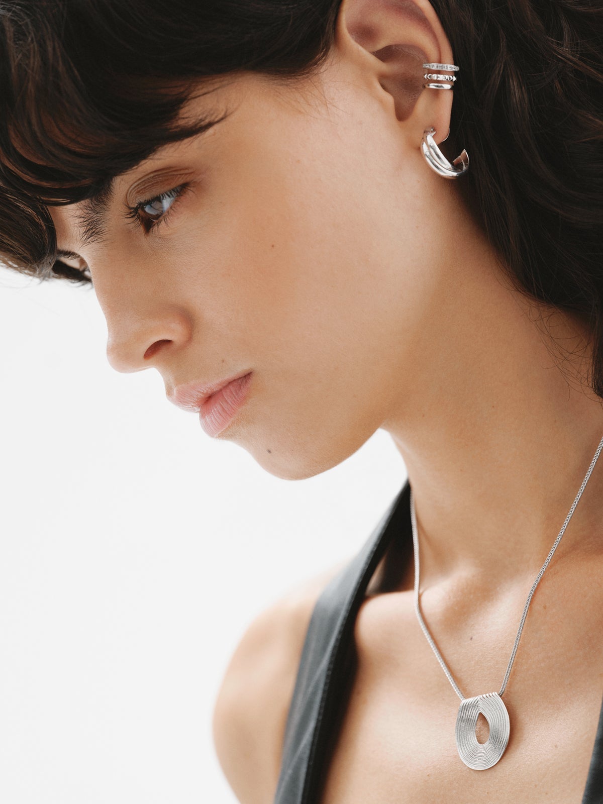 Pendientes de aro doble medianos de plata 925