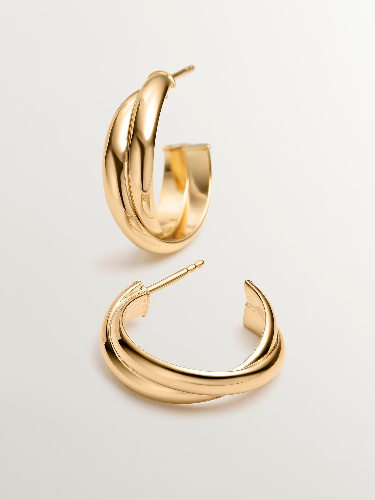 Pendientes de aro doble medianos de plata 925 bañada en oro amarillo de 18K