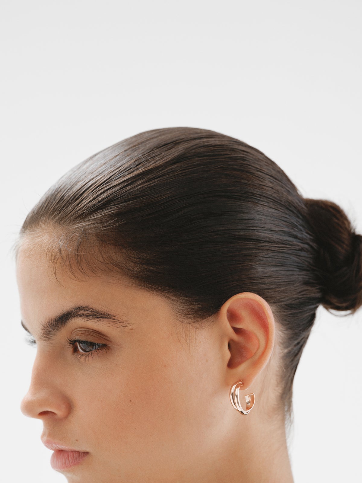 Pendientes de aro doble medianos de plata 925 bañada en oro rosa de 18K