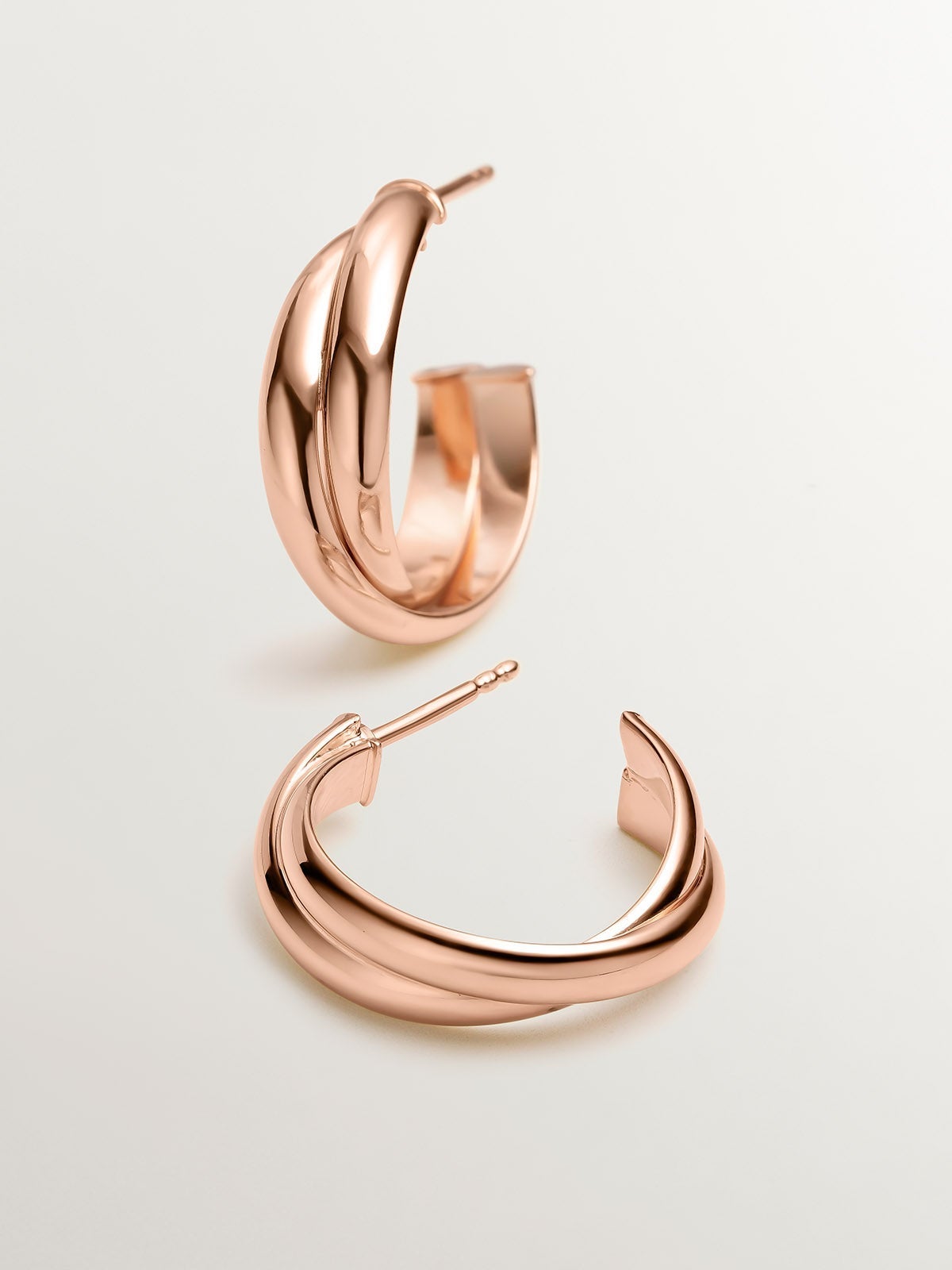 Pendientes de aro doble medianos de plata 925 bañada en oro rosa de 18K