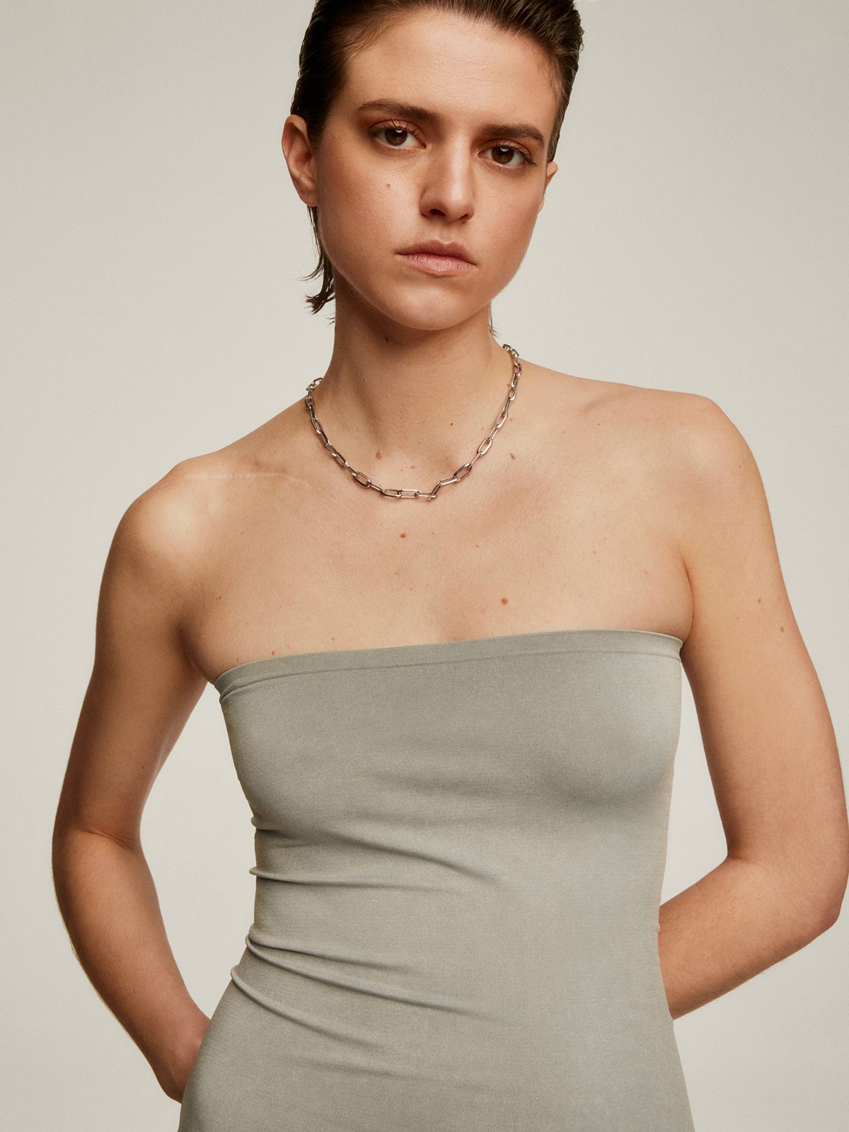 Collar de eslabones rectangulares 45 cm de plata 925 rodiada