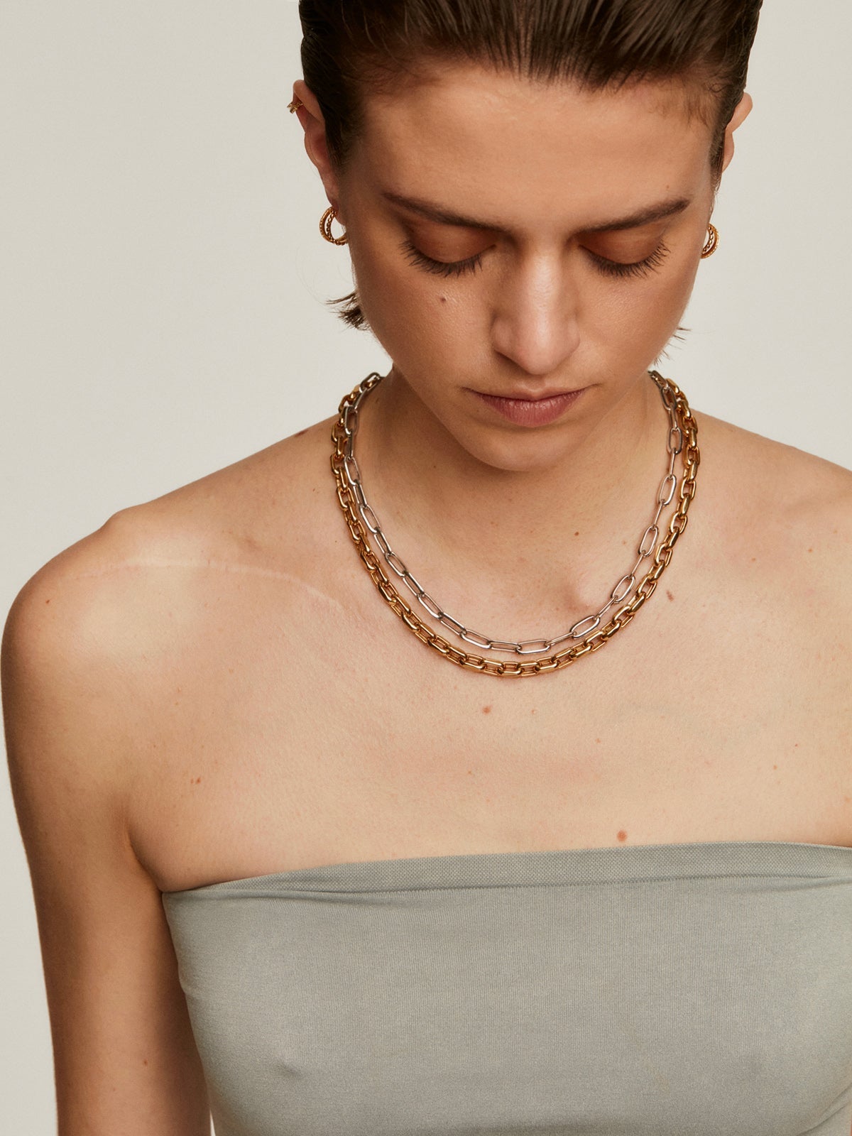 Collar de eslabones rectangulares 45 cm de plata 925 rodiada