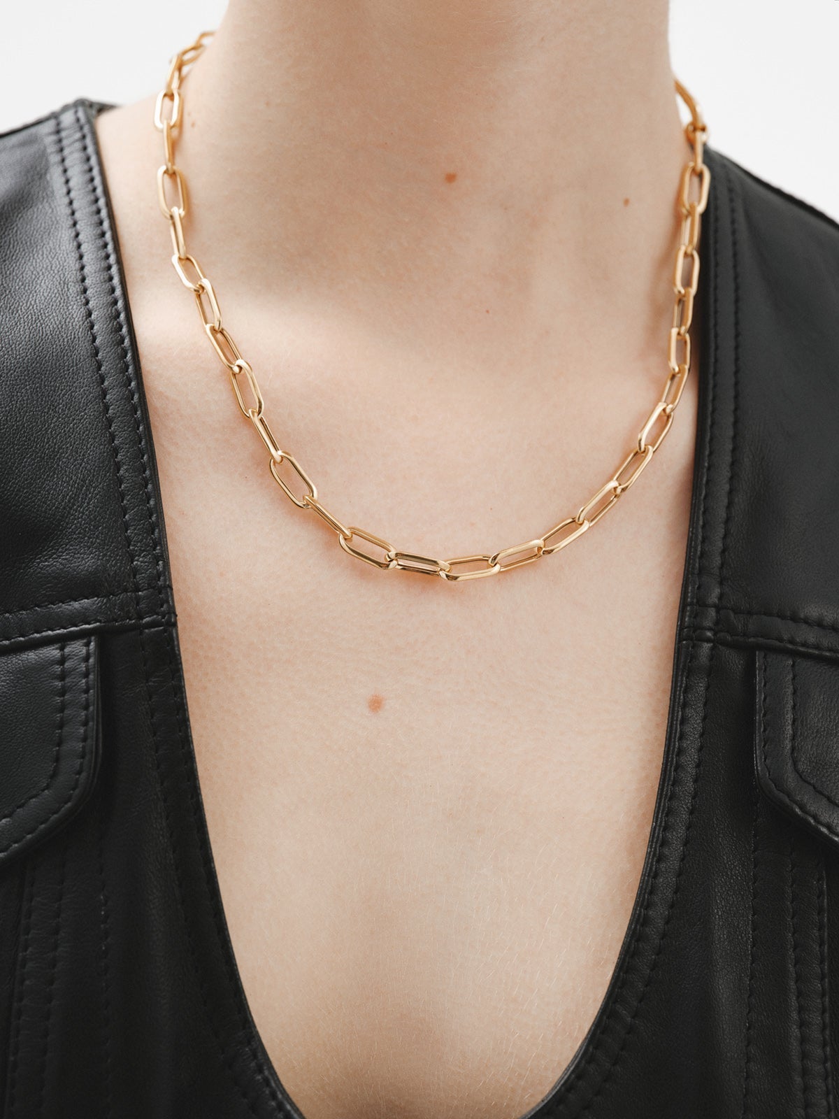 Collar de eslabones rectangulares 45 cm de plata 925 bañada en oro amarillo de 18K